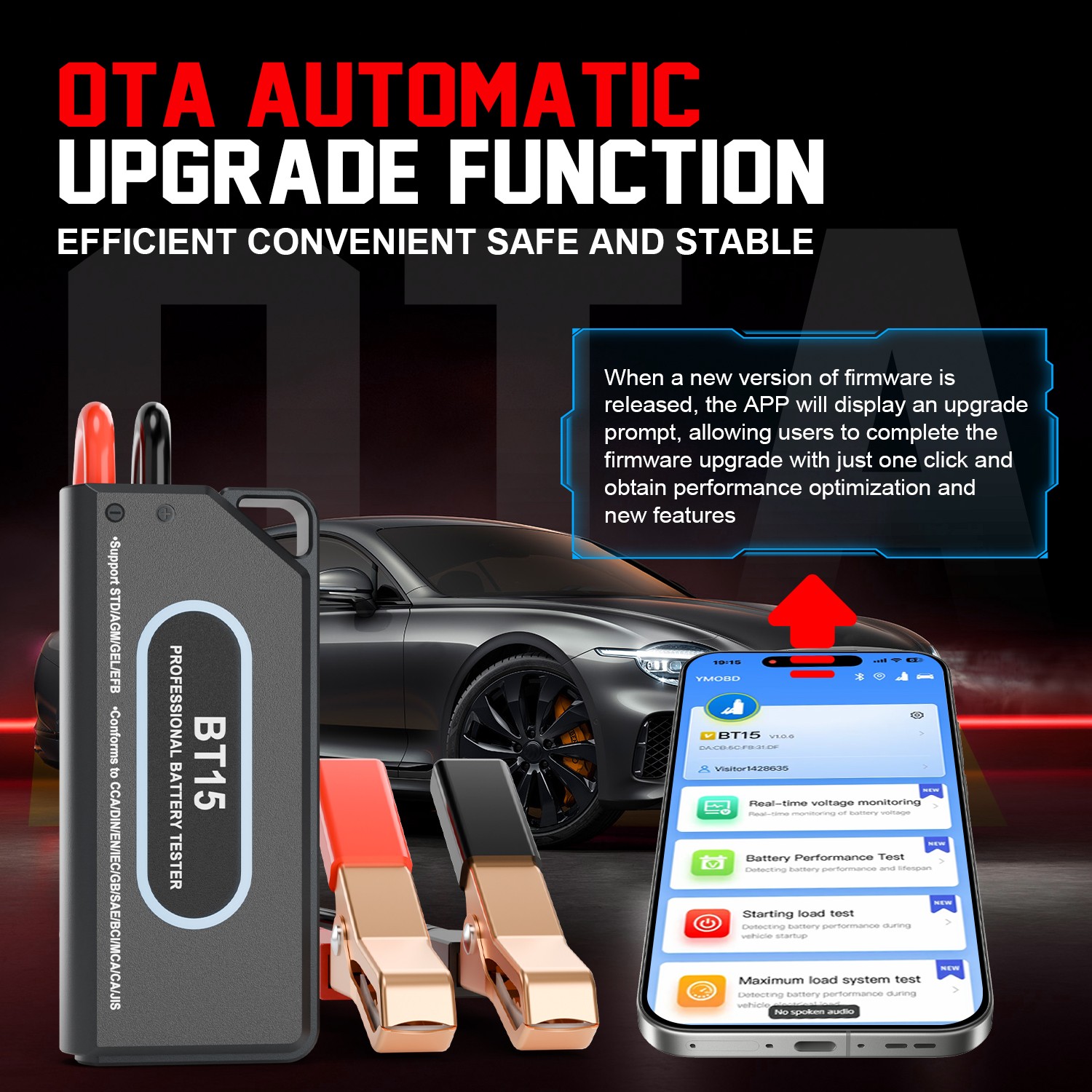 Bluetooth Battery Tester 12/24V Car Battery Analyzer Cranking Charging Test Tool