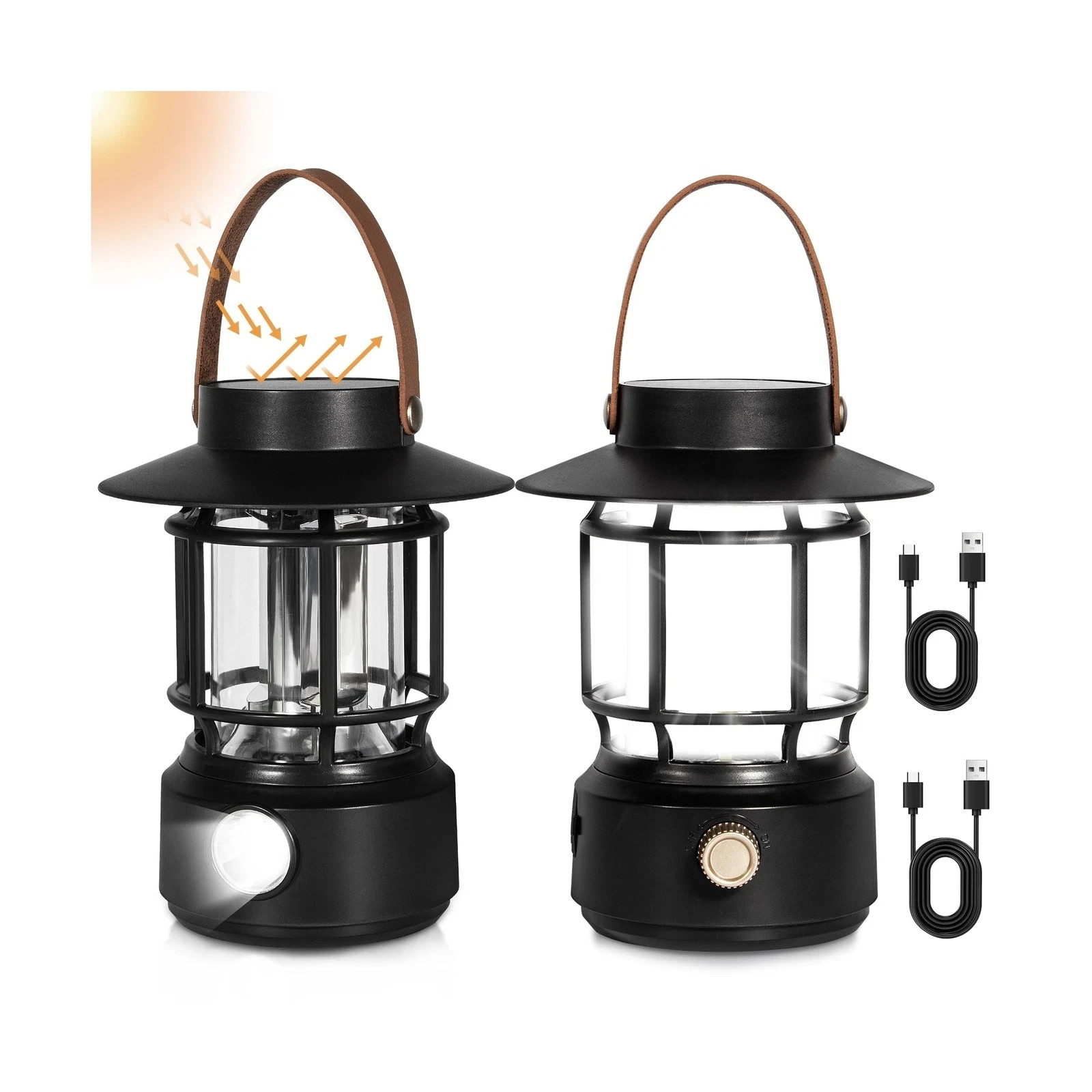 2 Pack Led Camping Lantern, 1000LM, Solar Lantern Rechargeable Camping Lights