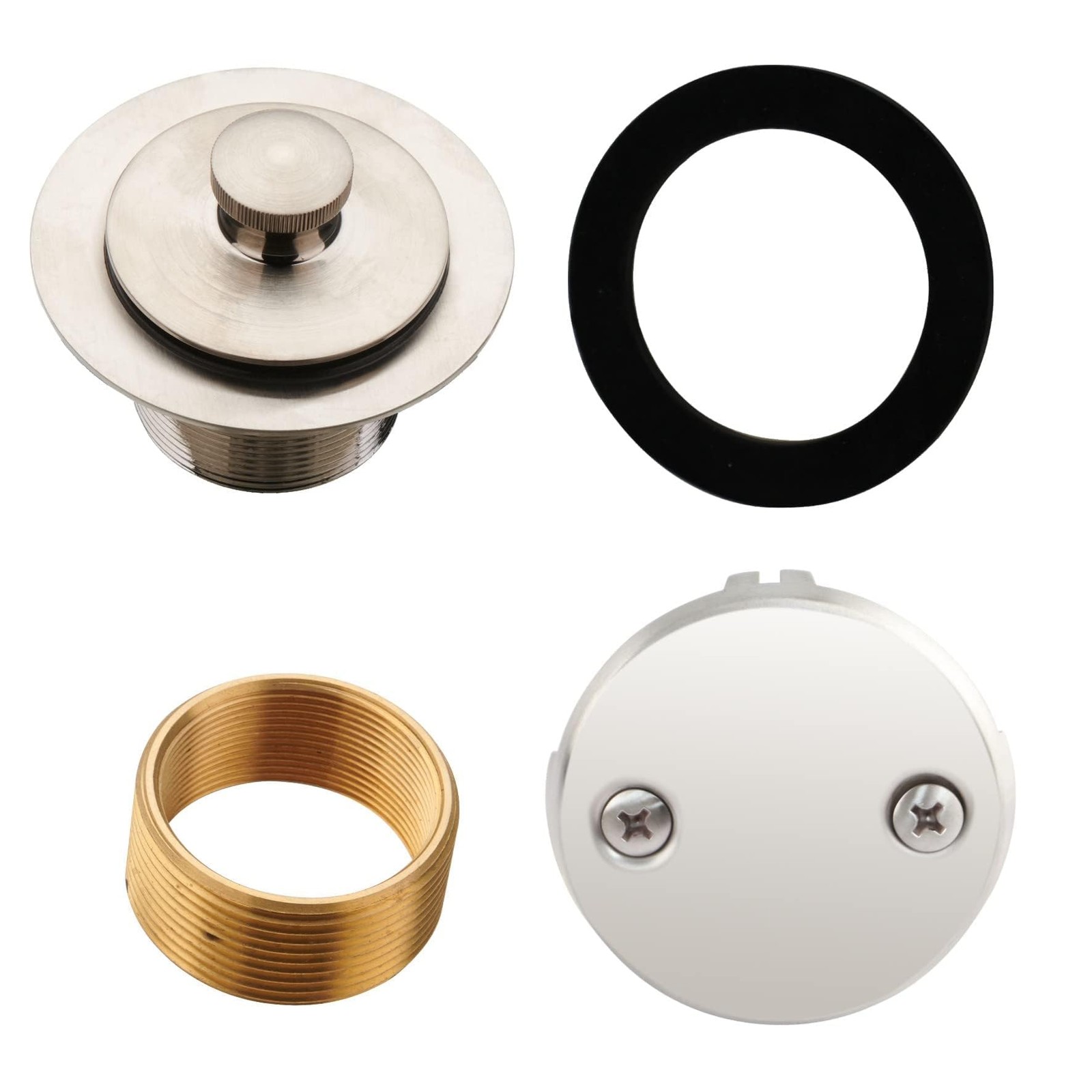 Brushed Nickel Tub Drain Lift &Turn Trim Set with Two-Hole