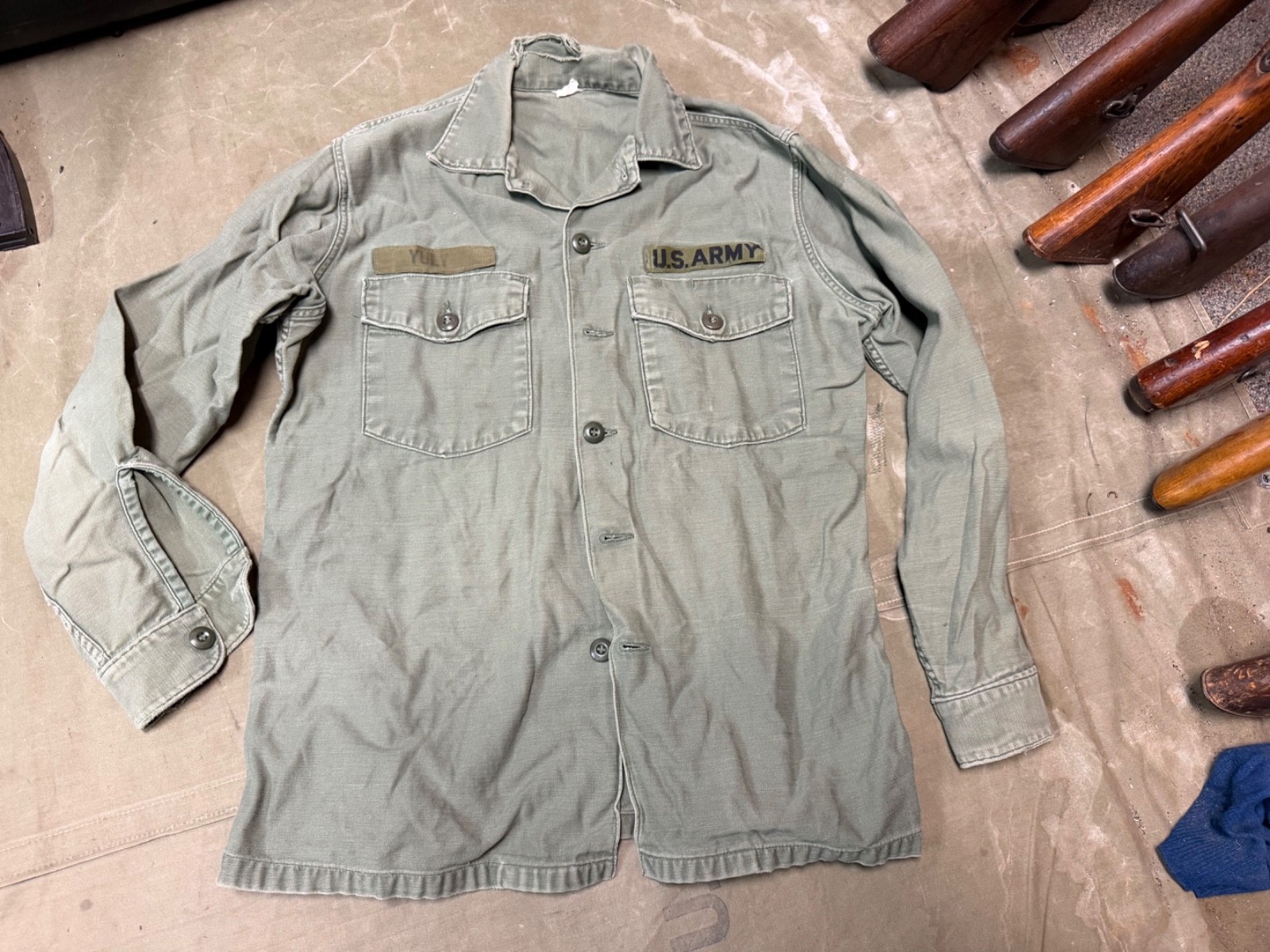 ORIGINAL VIETNAM WAR US ARMY OG-107 COMBAT FIELD SHIRT-LARGE/XLARGE 46R