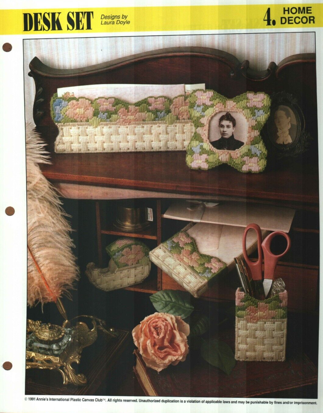 NEW DESK SET HOLDERS & TAPE DISPENSER ANNIES PLASTIC CANVAS PATTERN INSTRUCTIONS