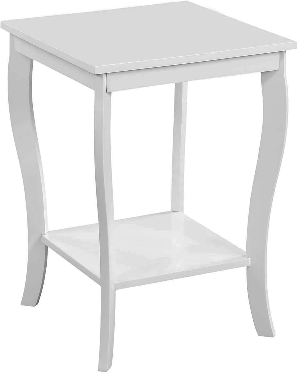 American Traditional Square Table with Shelf, White
