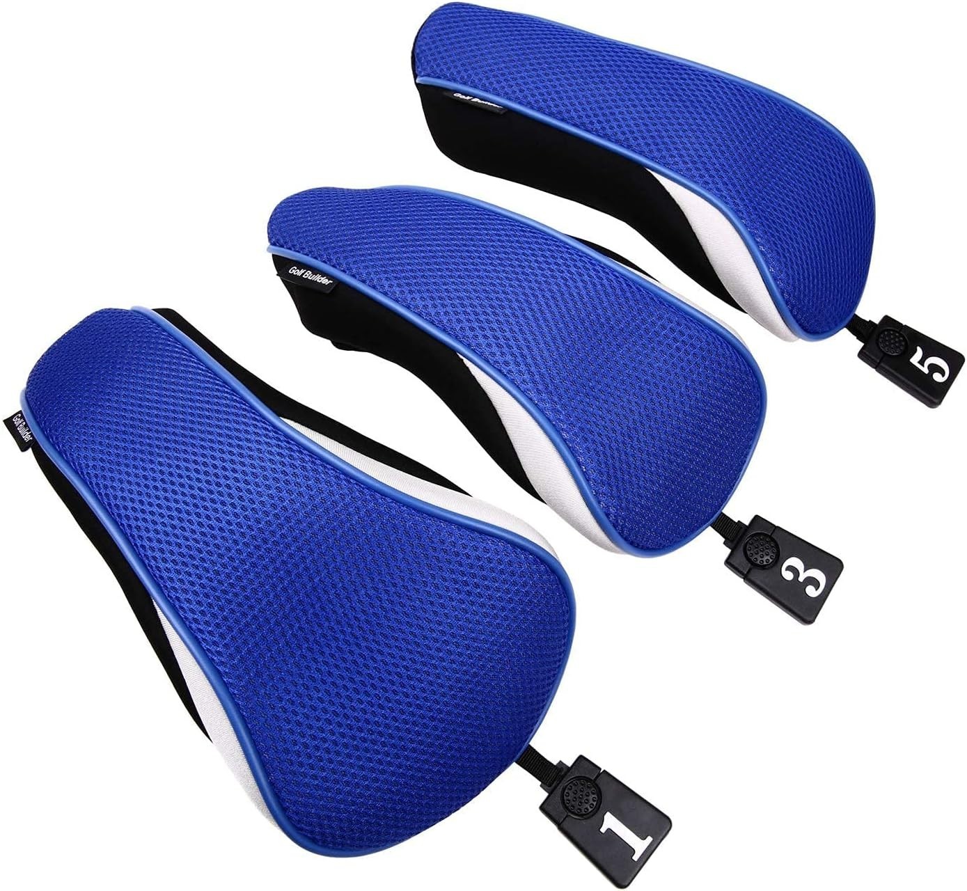 Interchangeable 3pcs Golf Headcover Set for Driver 1, 3, 5 - Elegant Blue Style