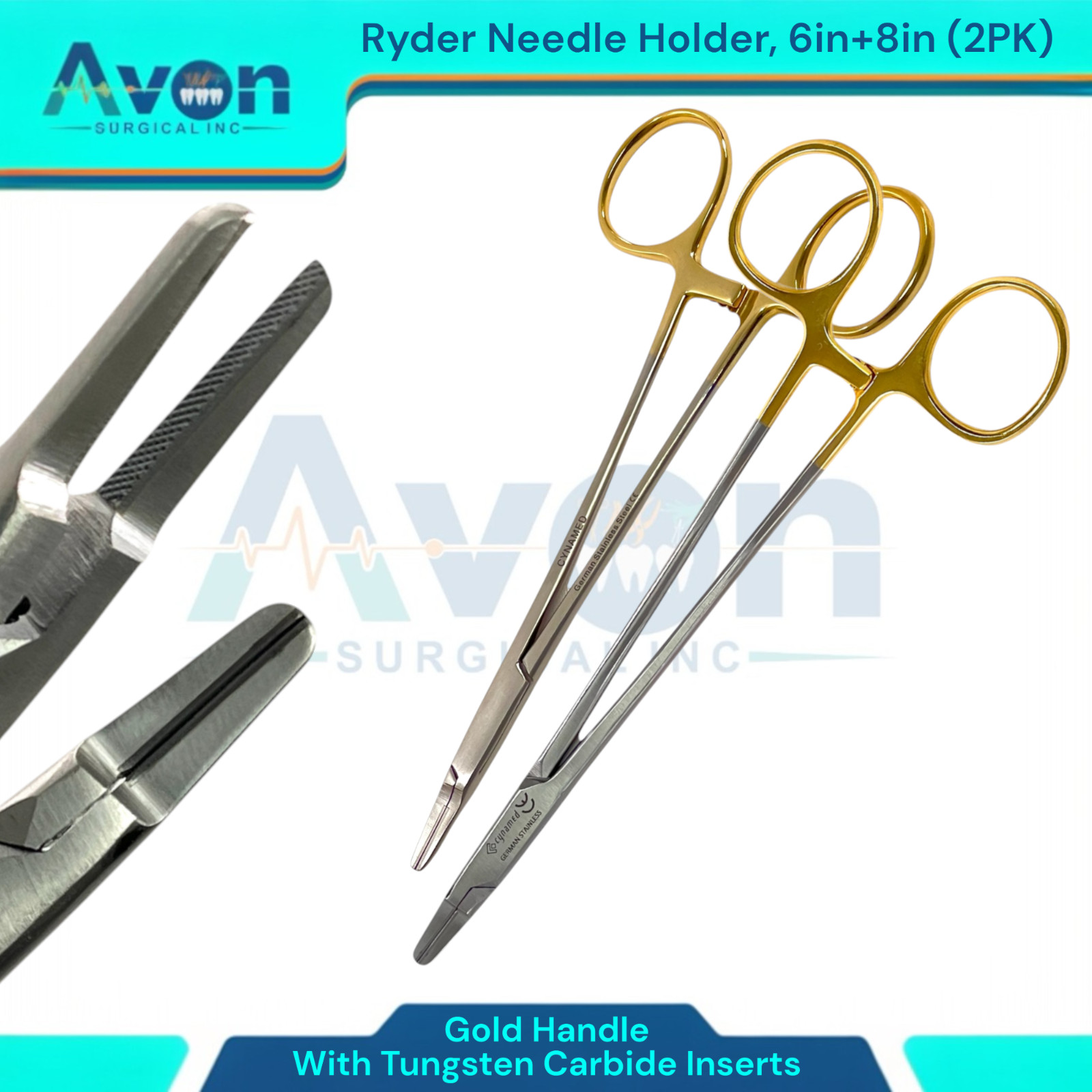 Set of 2pcs | TC Ryder Needle Driver, Gold Locking Handle - Premium Stainless