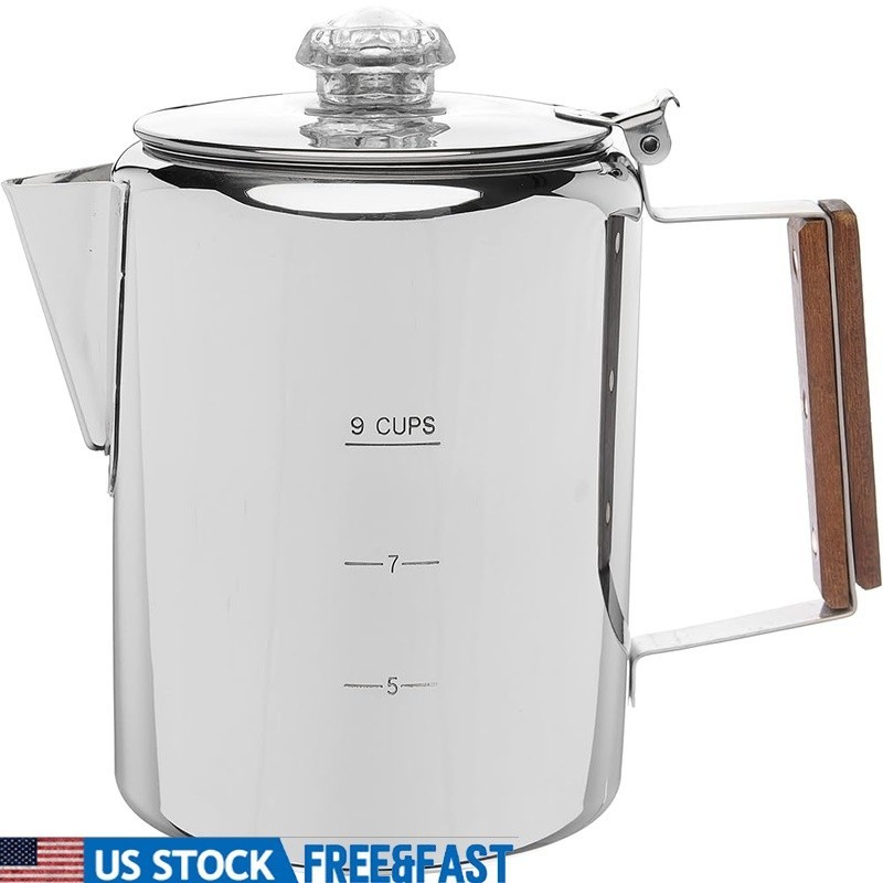 Stainless Steel Percolator Coffee Pot Stove Top Outdoor Camping Dishwasher Safe