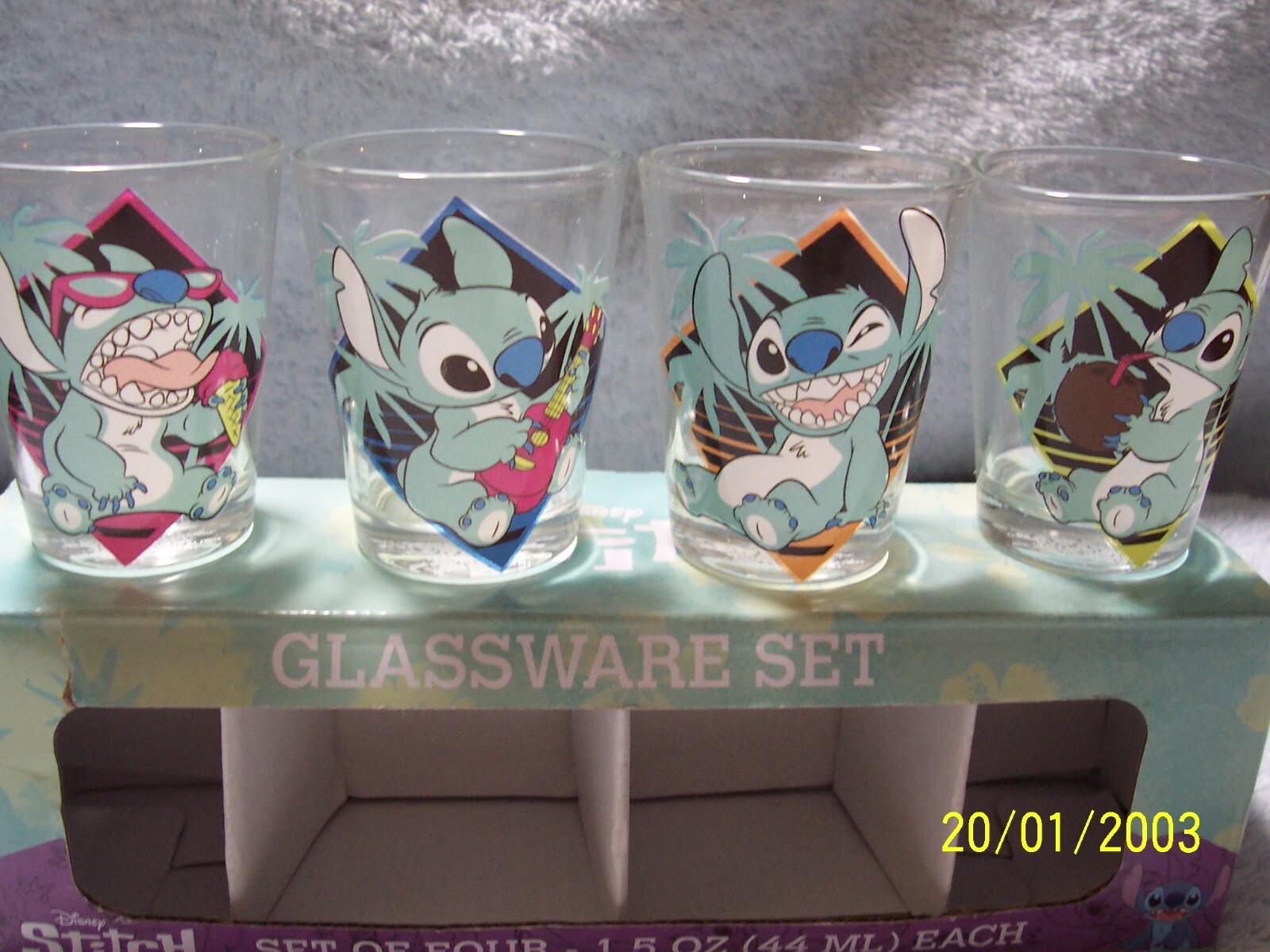 Disney Stitch Set Of 4 Assorted Shot Glasses 1.5 Oz Each New in Box
