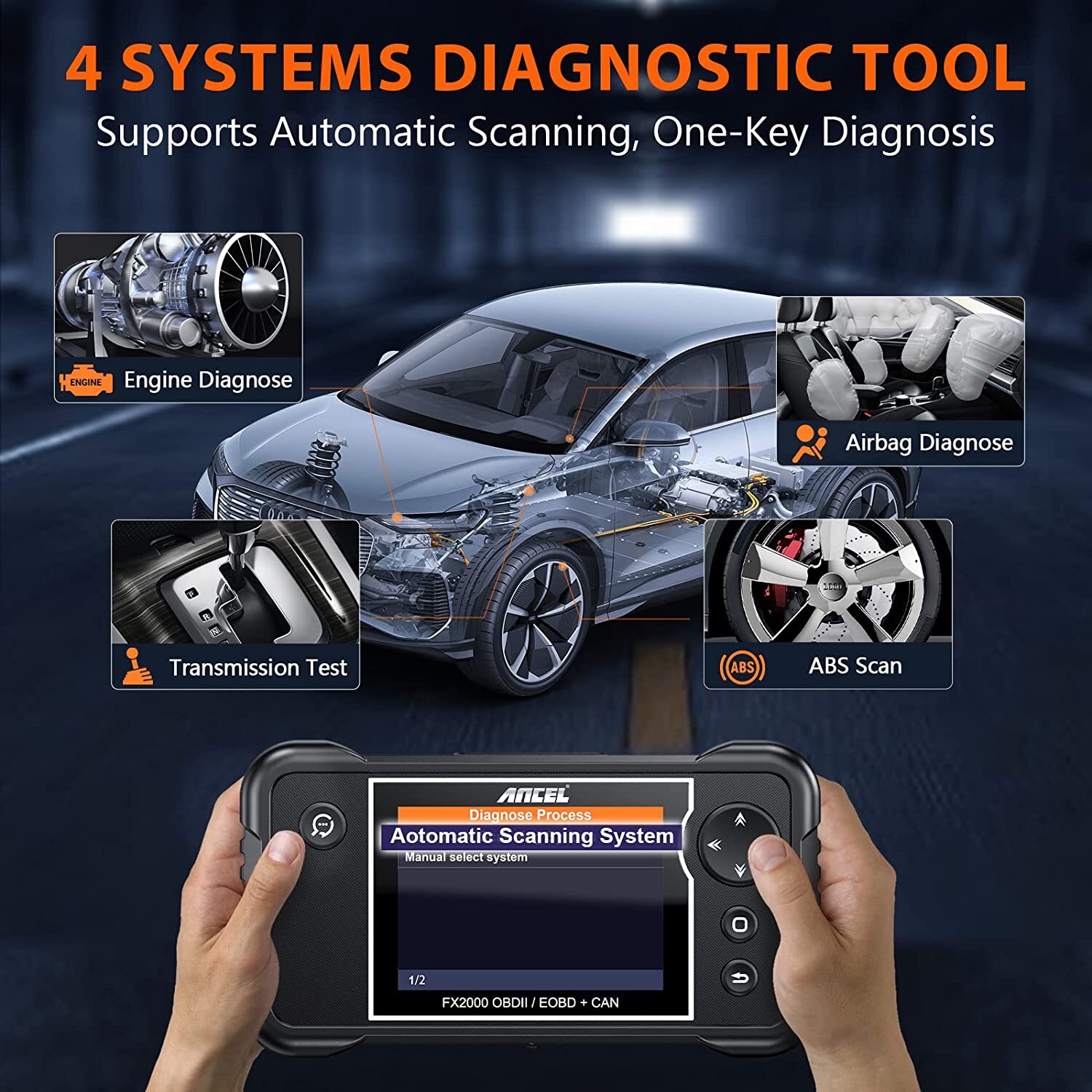 Check Engine Transmission ABS SRS Code Reader OBD2 Scanner Car Diagnostic FX2000
