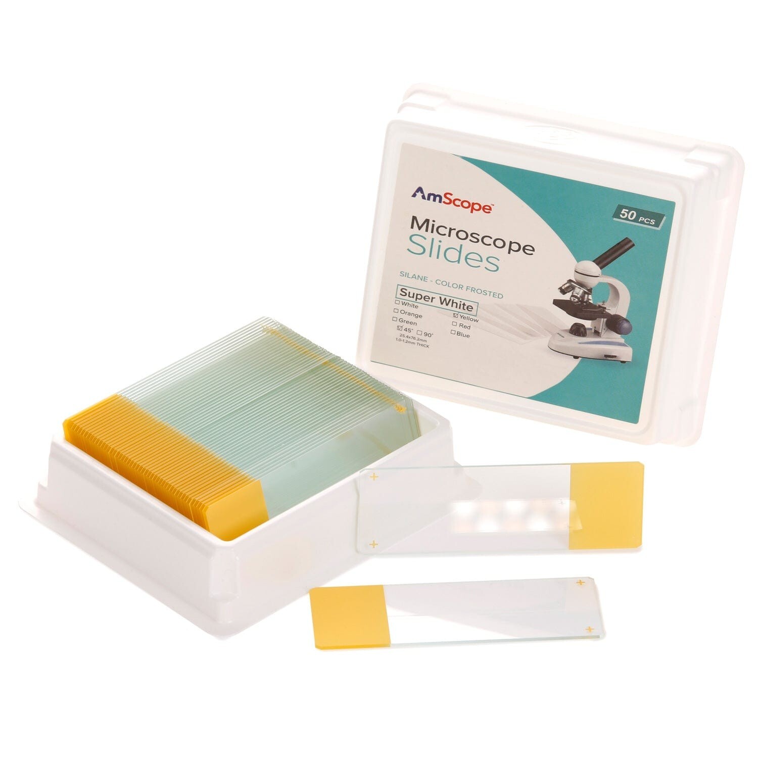 Microscope Silane Slides, 50-Pack with Single Frosted Yellow-Coated Sides
