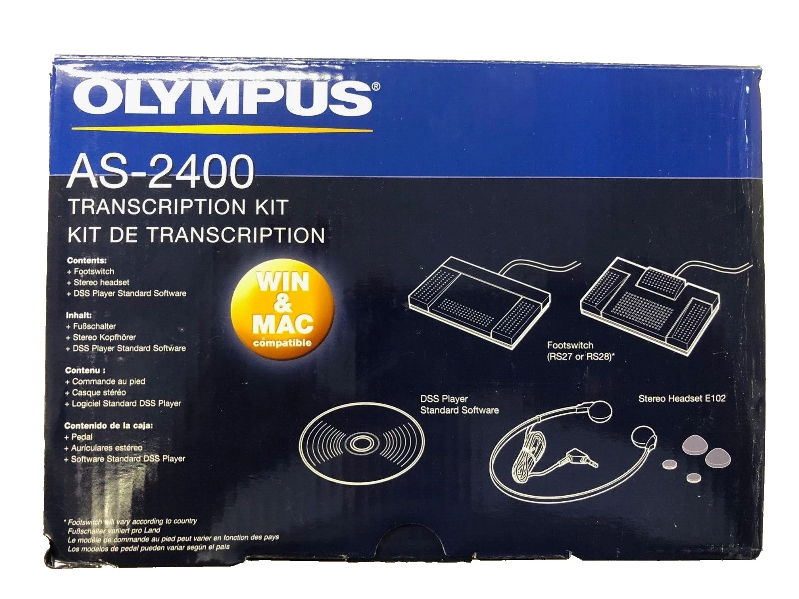 Olympus AS-2400 PC Mac Transcription Kit Footswitch Stereo Headset Dictation