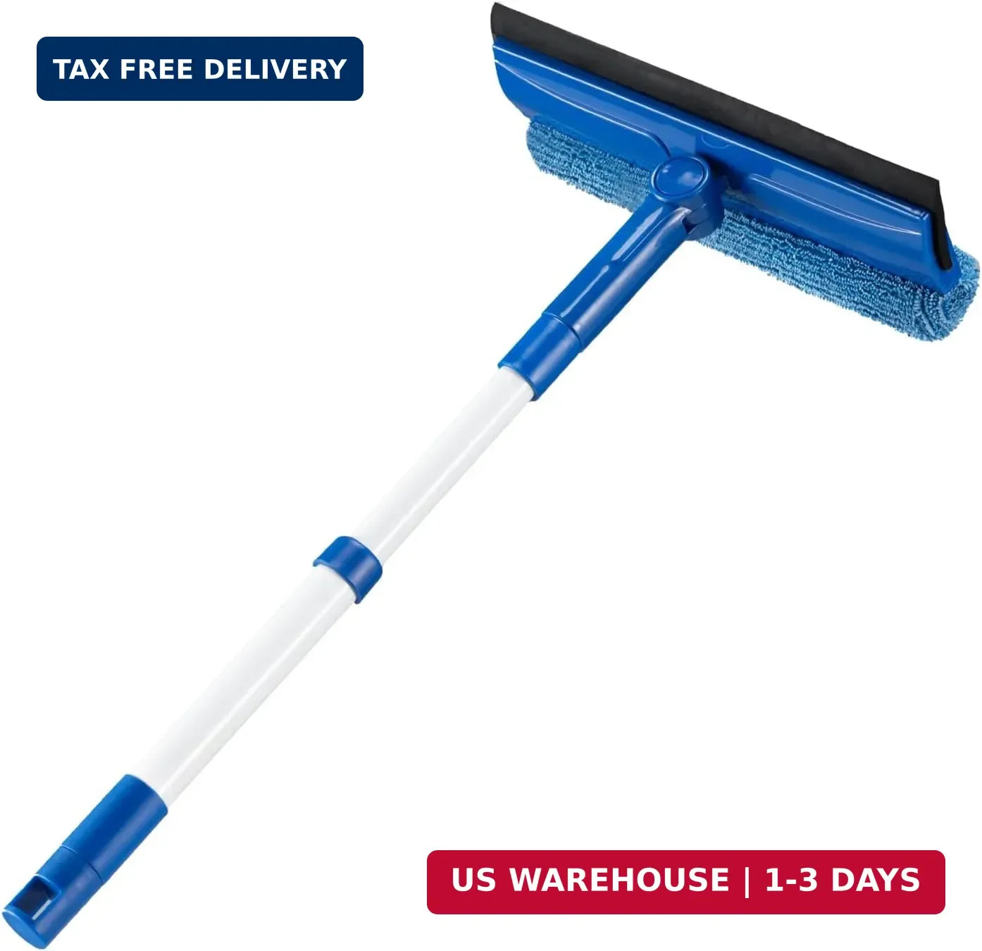 2 in 1 Squeegee Window & Microfiber Cloth Head with 14-18" Long Handle,Sponge Ca