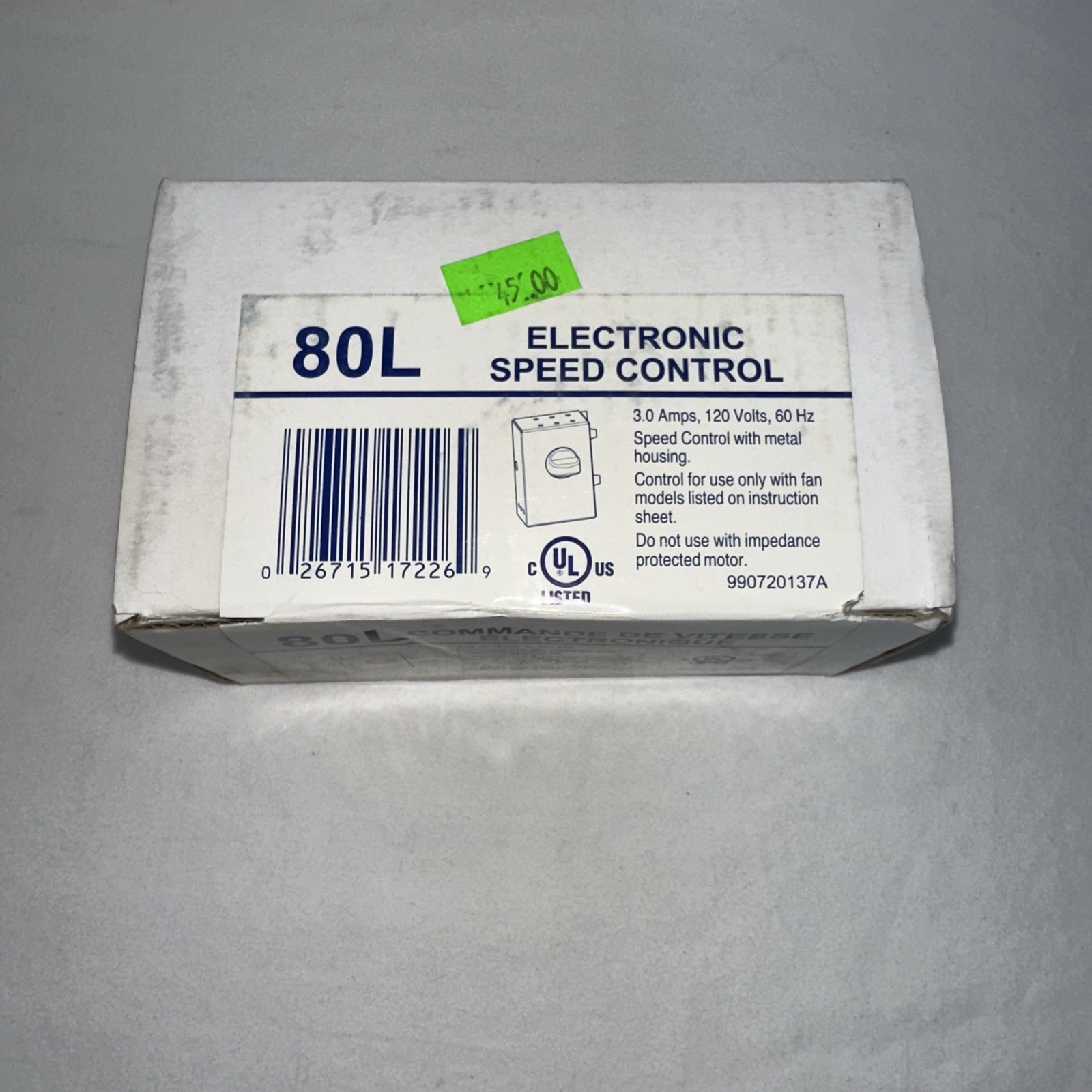 Broan 80L Electronic Variable Speed Control 120V 60HZ NOS New In Sealed Box