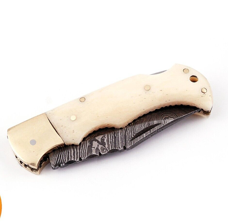 CUSTOM HANDMADE FORGED DAMASCUS STEEL FOLDING KNIFE SURVIVAL CAMPING EDC 1329