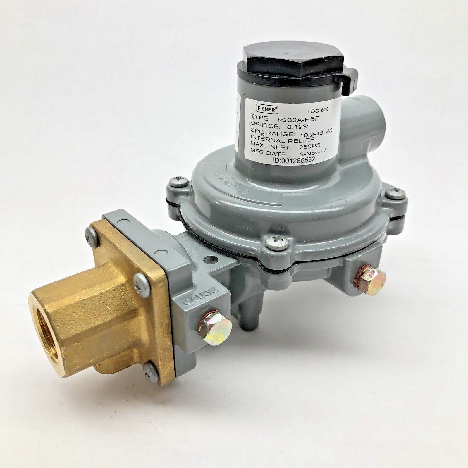 FISHER R232A-HBF SPG-10.2-13 WC  RANGE-LP GAS REGULATORS MAX INLET 250PSI