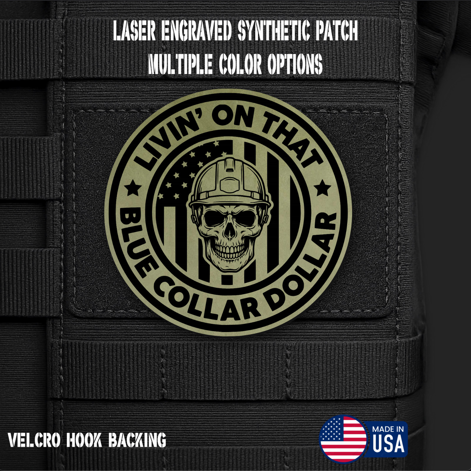 Livin on That Blue Collar Dollar Morale Patch 2x3" | VELCRO® Brand Fastener