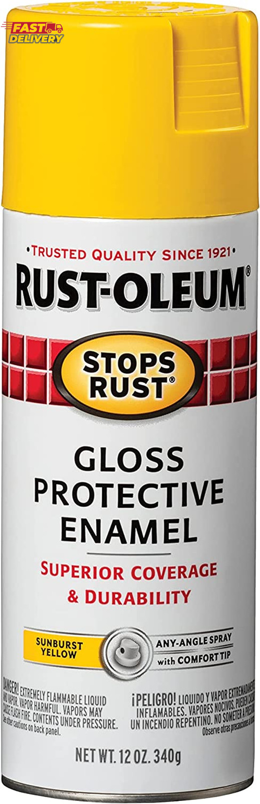 Rust-Oleum 7747830 Stops Rust Spray Paint, 12 Oz, Gloss Sunburst Yellow