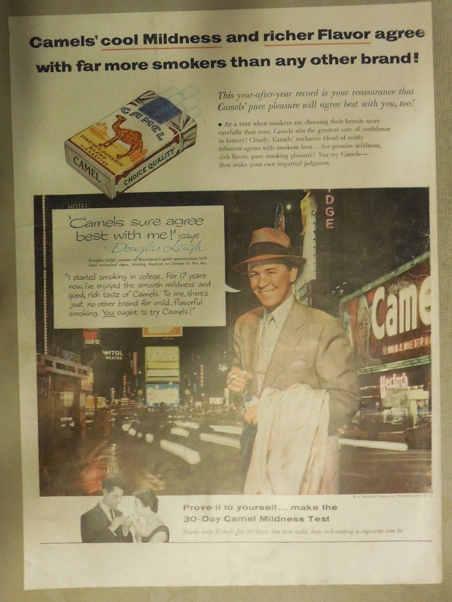 Camel Cigarette Ad: Douglas Leigh Broadway Sign Designer Size: Tabloid Page