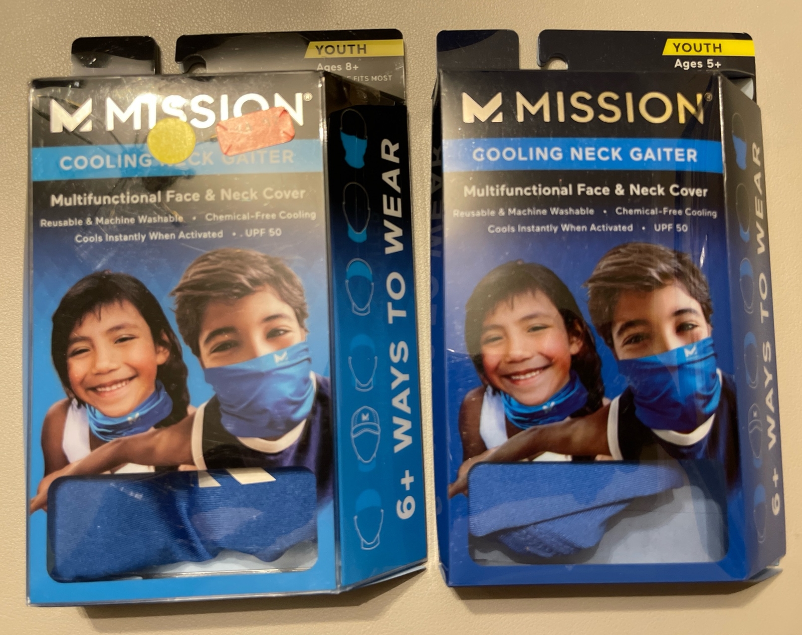 Mission Cooling Neck Gaiter - Youth Ages 5+  One Size - Blue (2 Pack)