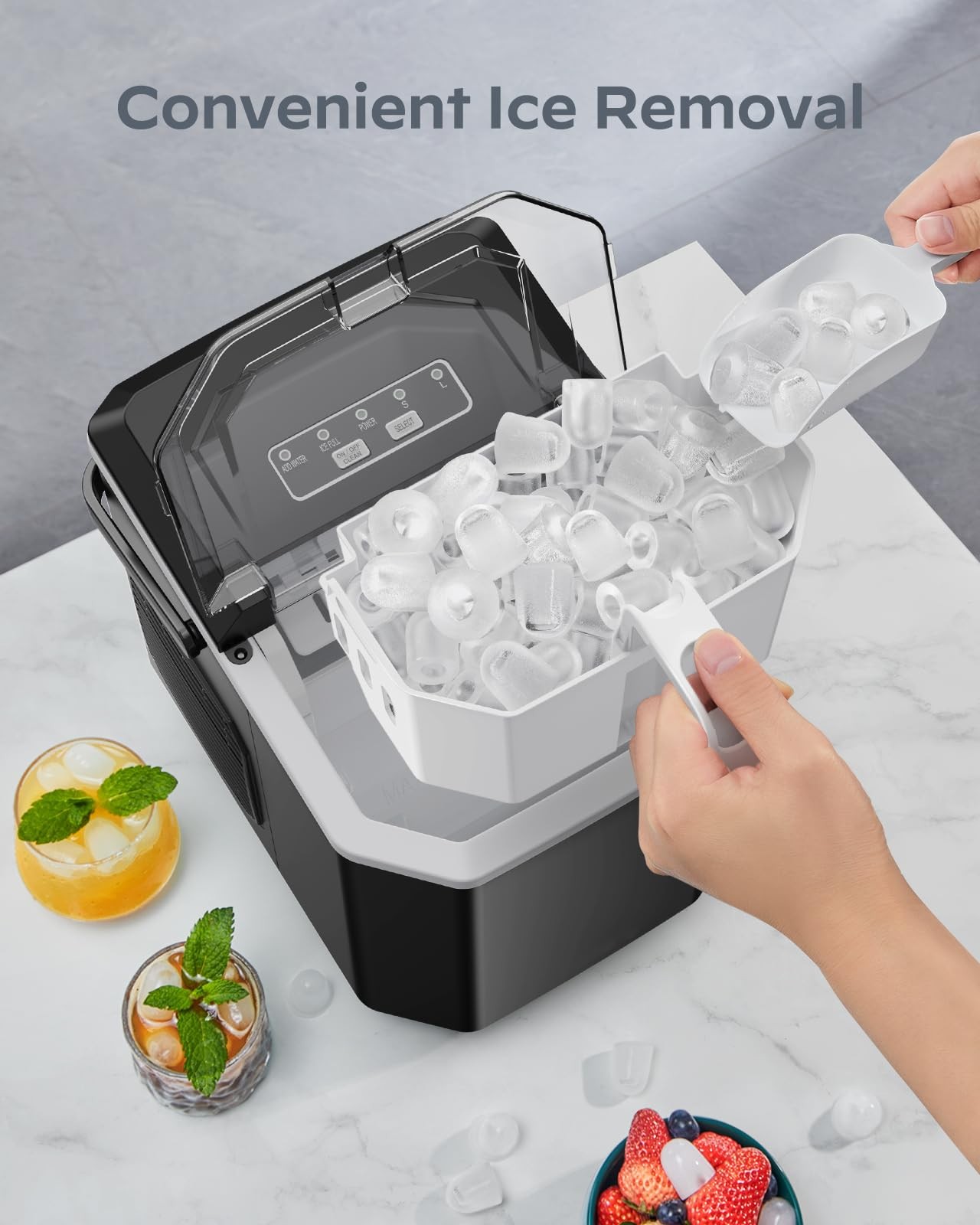 Silonn Ice Maker Countertop, Portable Machine with Carry 26 lbs, Black