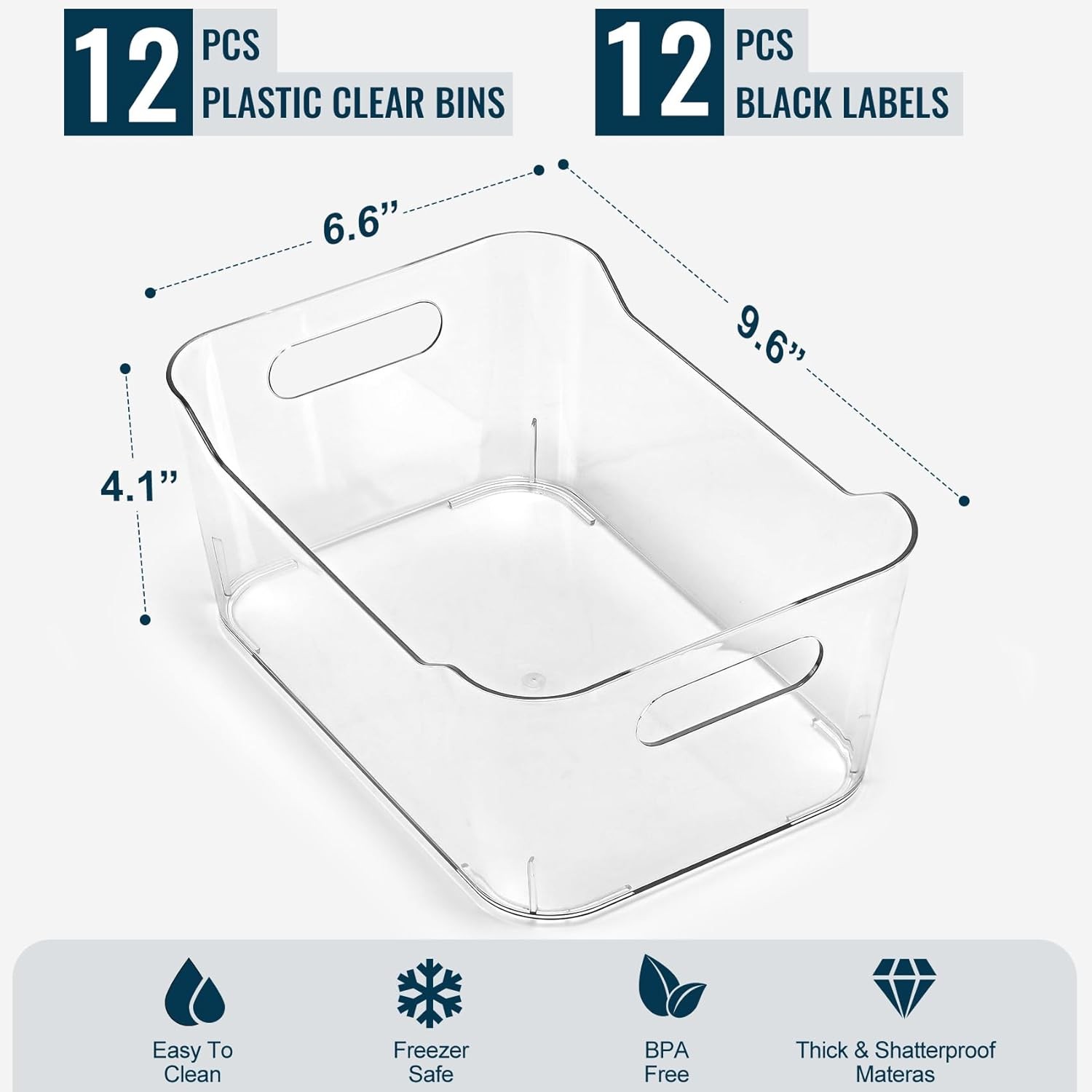 12-Piece Multifunctional Clear Plastic Storage Box Set (Includes Labels)