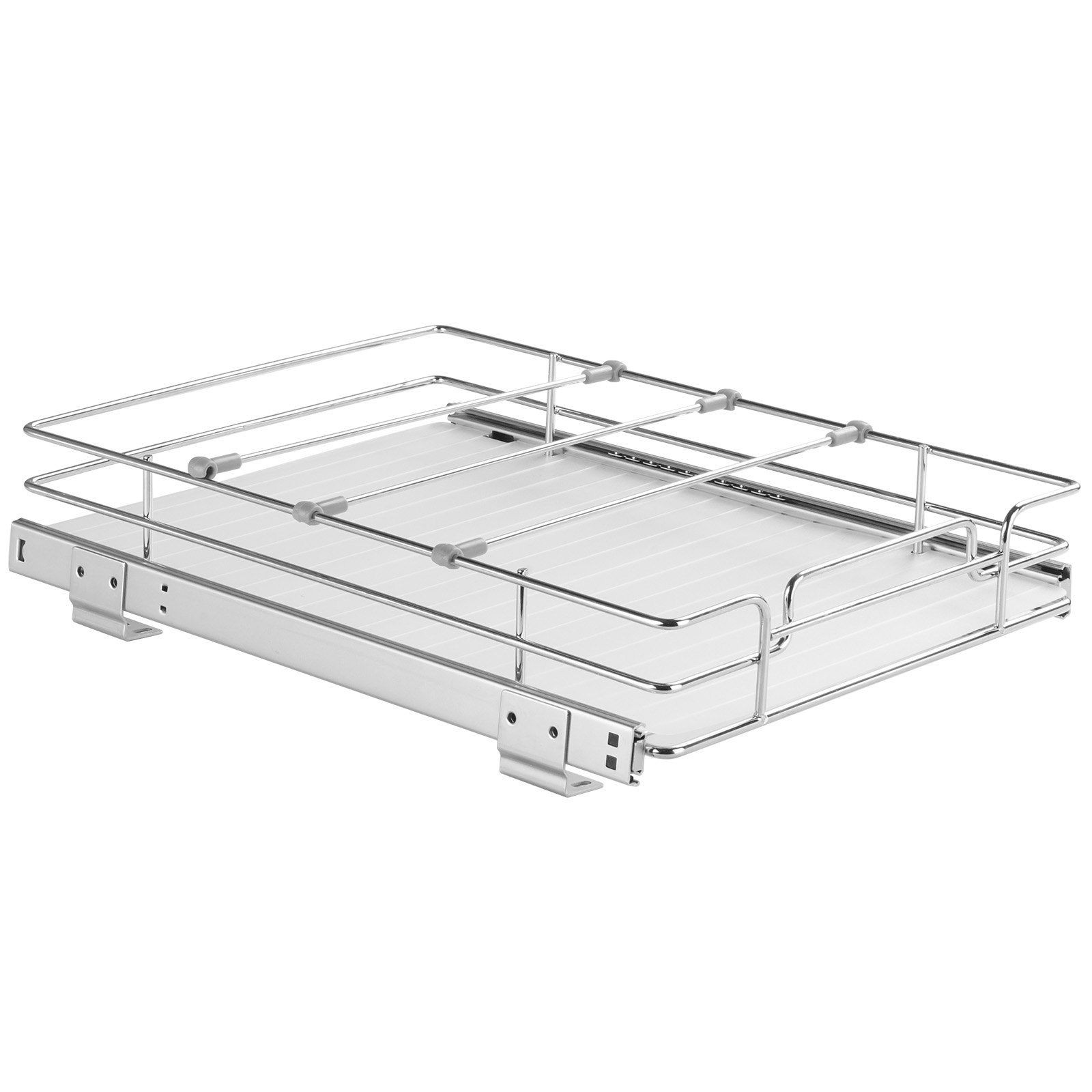 Chrome-Plated Roll Out Shelf 12x17in 28.6lb Capacity Cabinet Basket