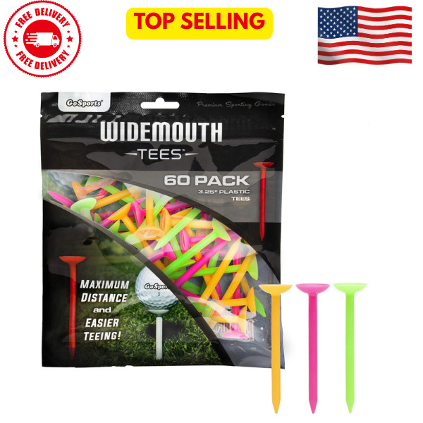 GoSports 3.25” Widemouth Plastic Golf Tees | 60 Tee Player’s Pack - Max