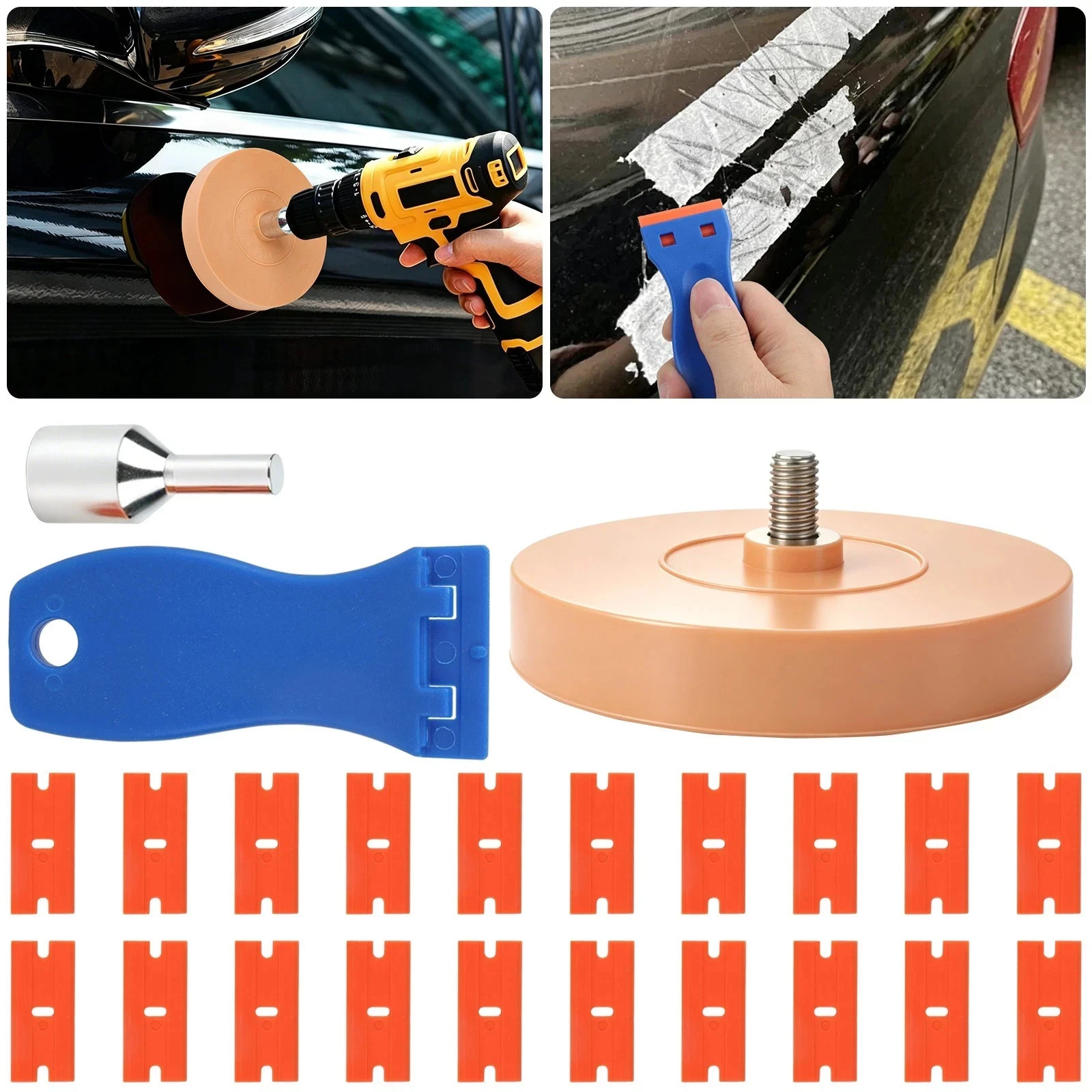 20pc Sharp Plastic Blades + 1 Razor Scraper Edged Sticker 1X Decal Removal Tool