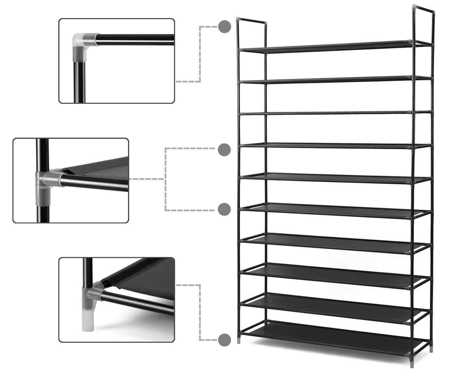 Large Shoe Rack Organizer Storage Pairs Shoes Shelves Space 10 Tier 50 Pairs BK