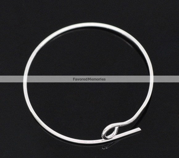 25 pcs. Silver Plated UNBENT Wine Charm/Earwire Hoop Rings - 25mm- 21 Gauge