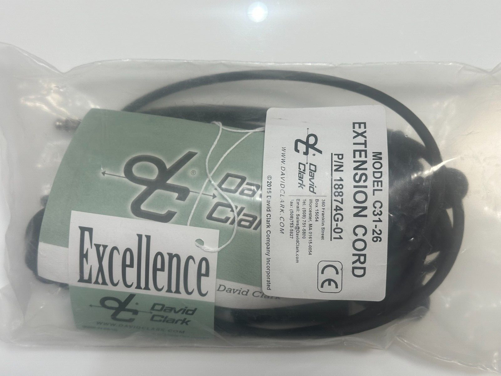 NEW DAVID CLARK® COILED EXTENSION CORD, 26 ft.  p/n C31-26 w/Certs DEALER
