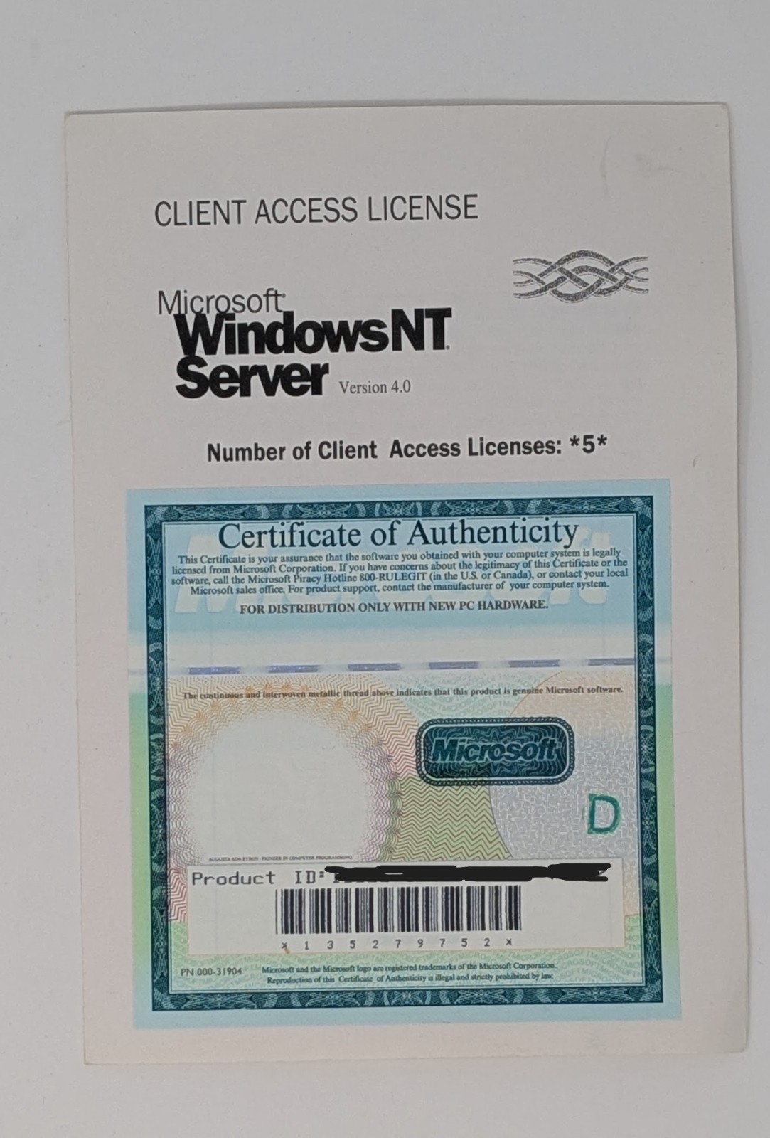 Microsoft Windows Server NT License & CAL 5 License