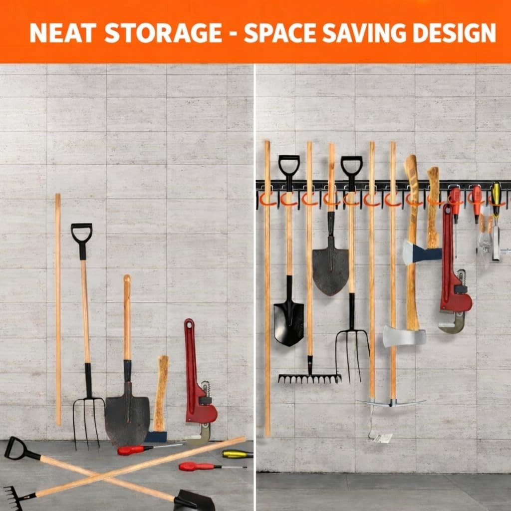 68" All Metal Garden Tool Organizer - Adjustable Wall Mount Storage Solution