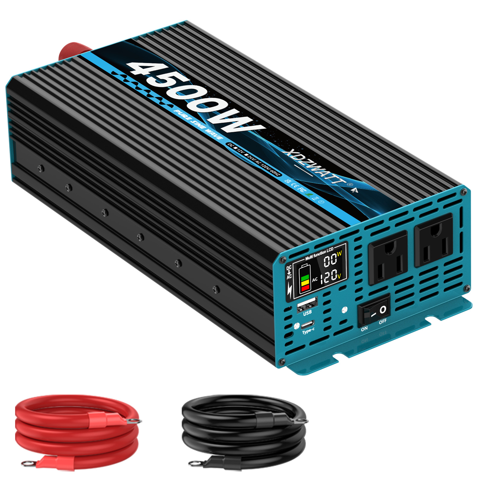 2000W/4500W pure Sine Wave Inverter | 12V DC to 110V AC + Dual USB | RV/Camp