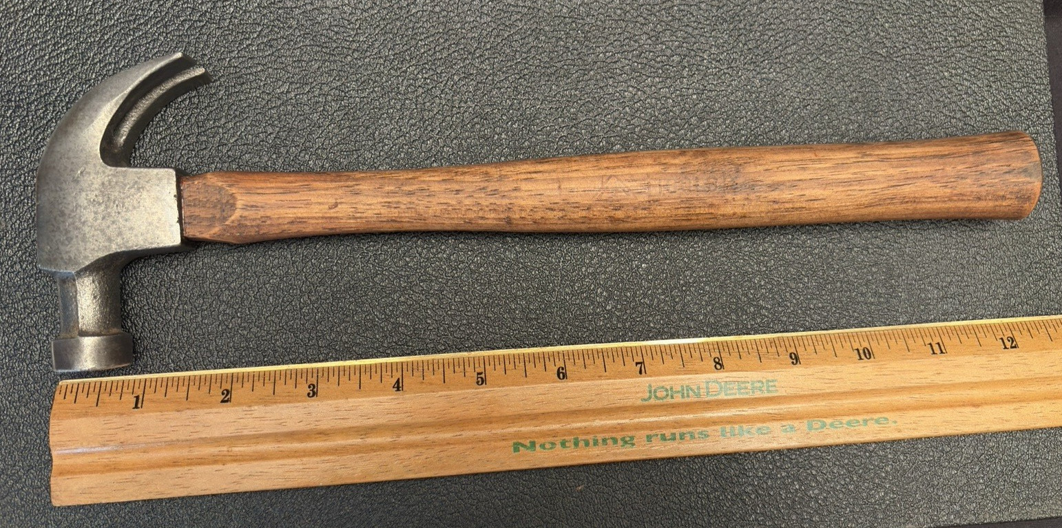 Good 8 oz Preowned 12" Wood Handle Curved Claw Finish Hammer Branded W/Logo