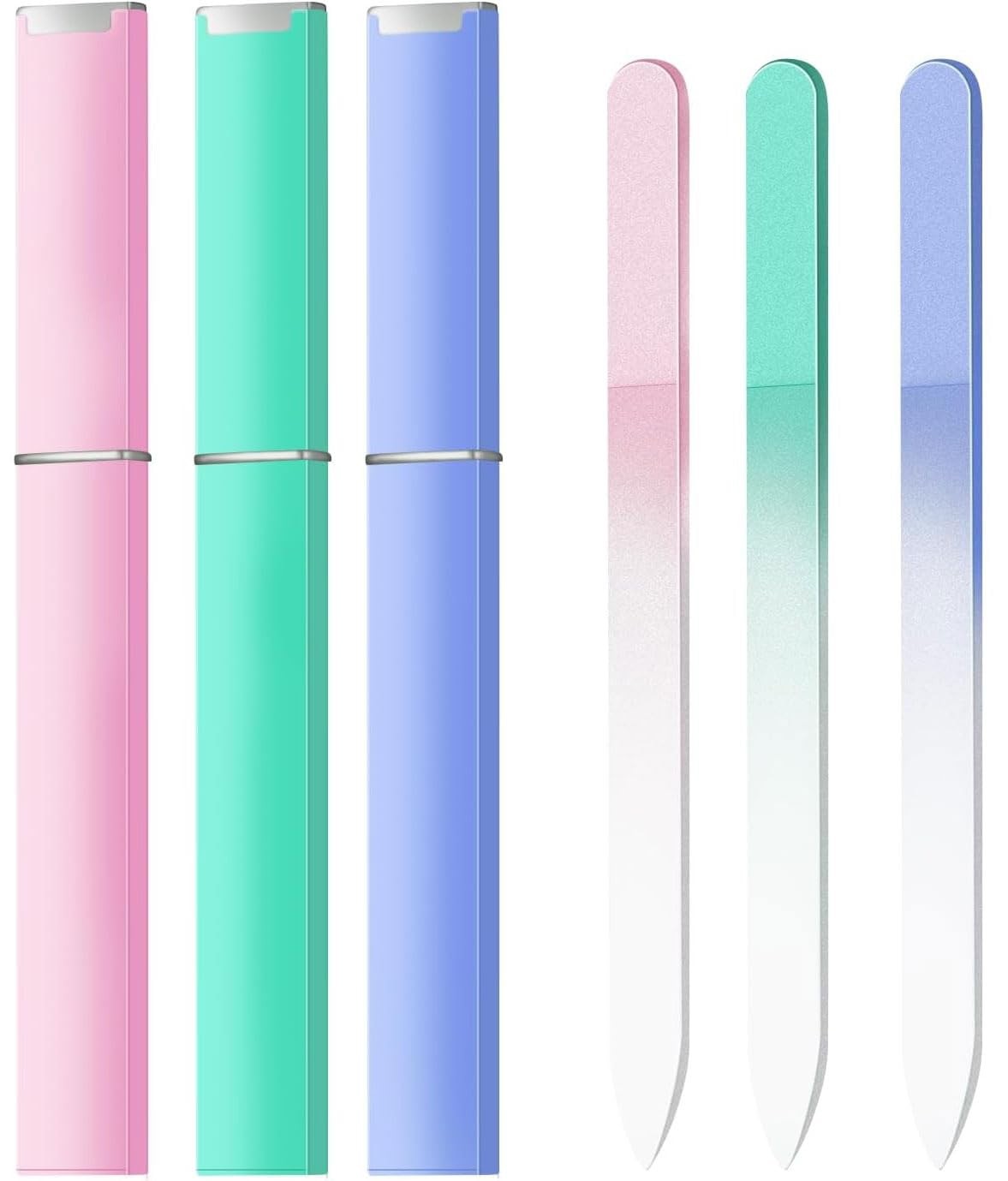 3 Pack Glass Nail Files for Natural Professional Crystal Pink+green+blue