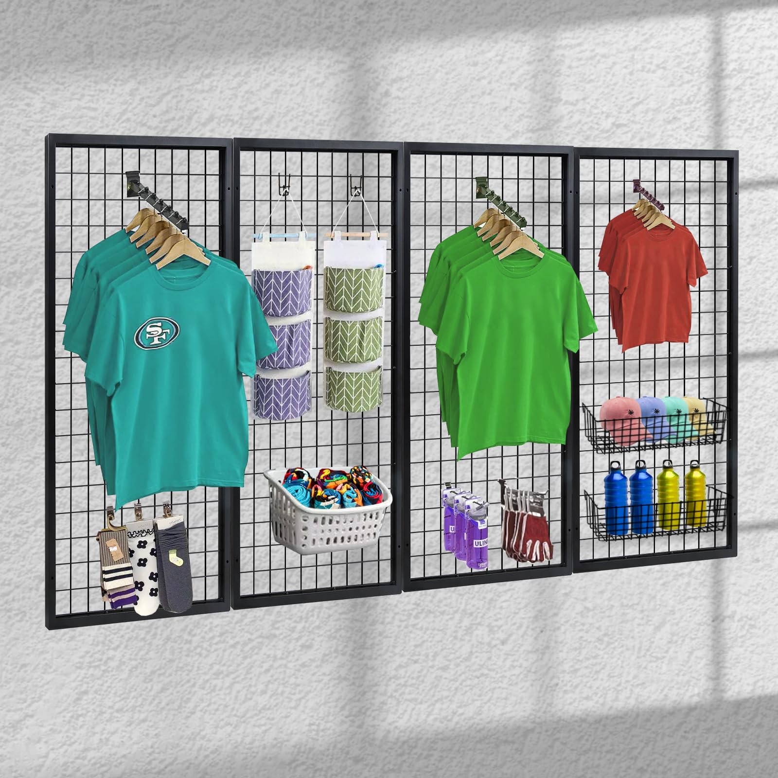 3 Packs Grid Wall Panels, Metal Black Wire Grid Panel, Gridwall Display Rack,...