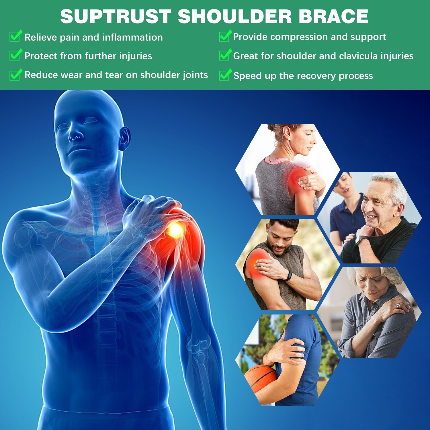 Adjustable Shoulder Brace Rotator Cuff Pain Relief Support for Joint Dislocated