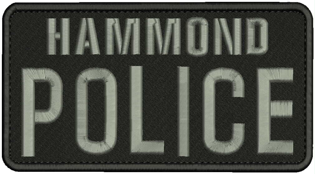 HAMMOND  POLICE  EMBROIDERY PATCH 8X4 HOOK ON BACK BLK/GRAY