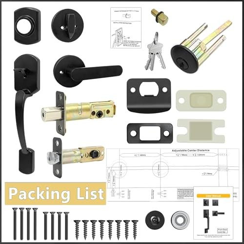 Matte Black Matte Front Door Lock Set - 1.85 Inch Handle