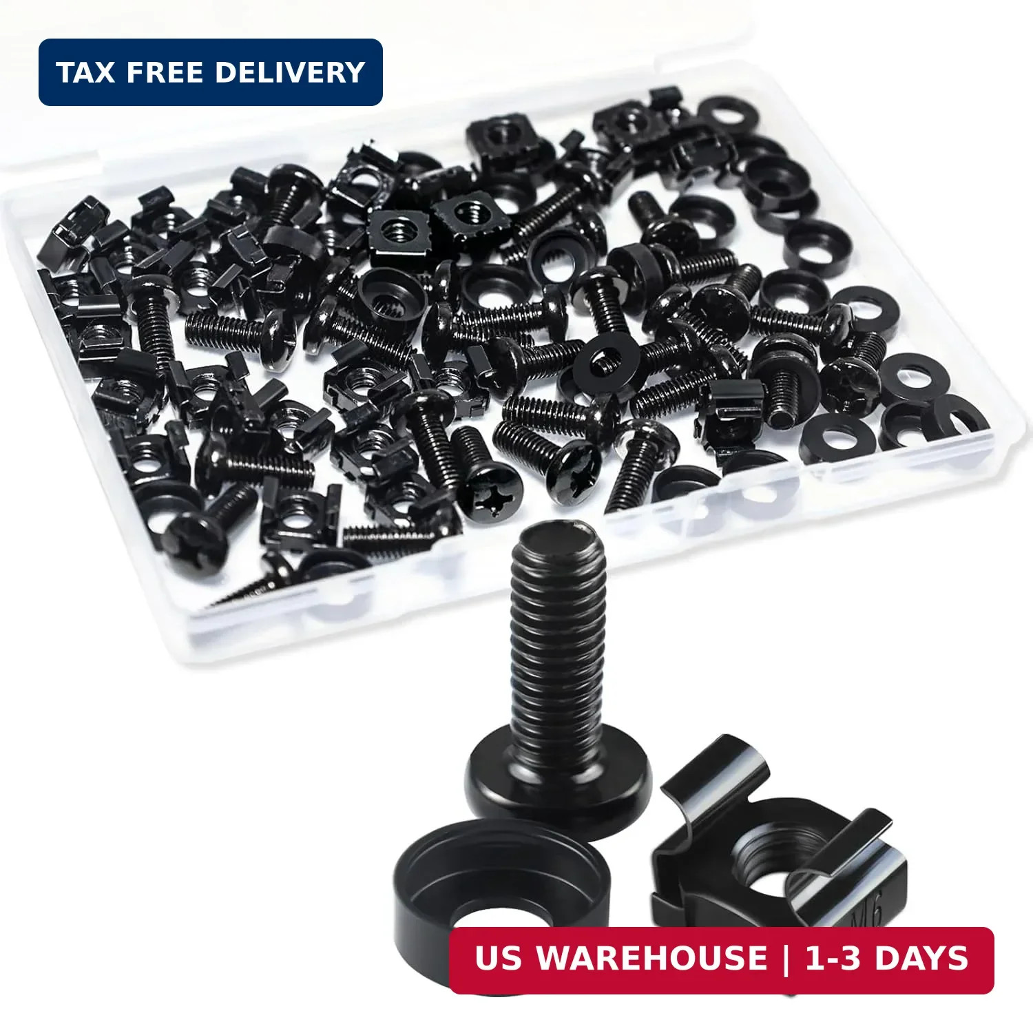 60 Pcs/40 Set M6x16mm Black Rack Mount Cage Nuts & Screws & Washers for Rack Mo