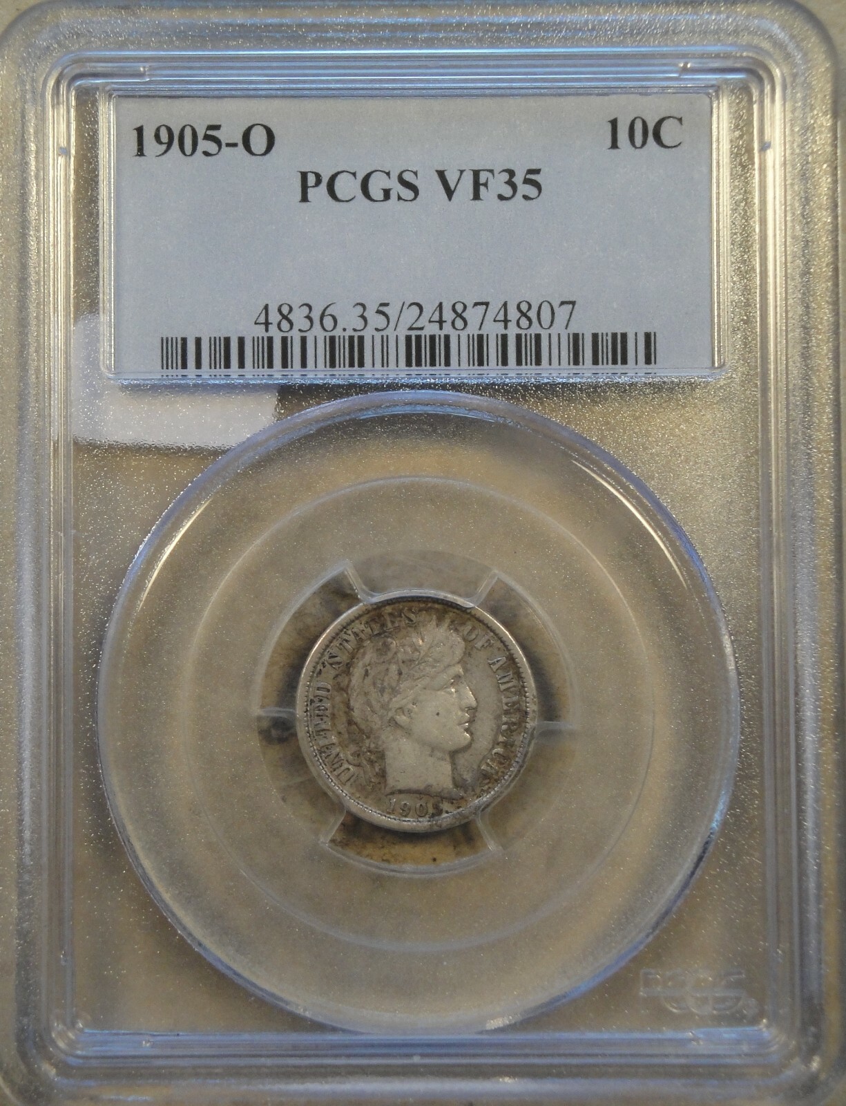 1905-O Barber Dime 10c PCGS Certified VF35
