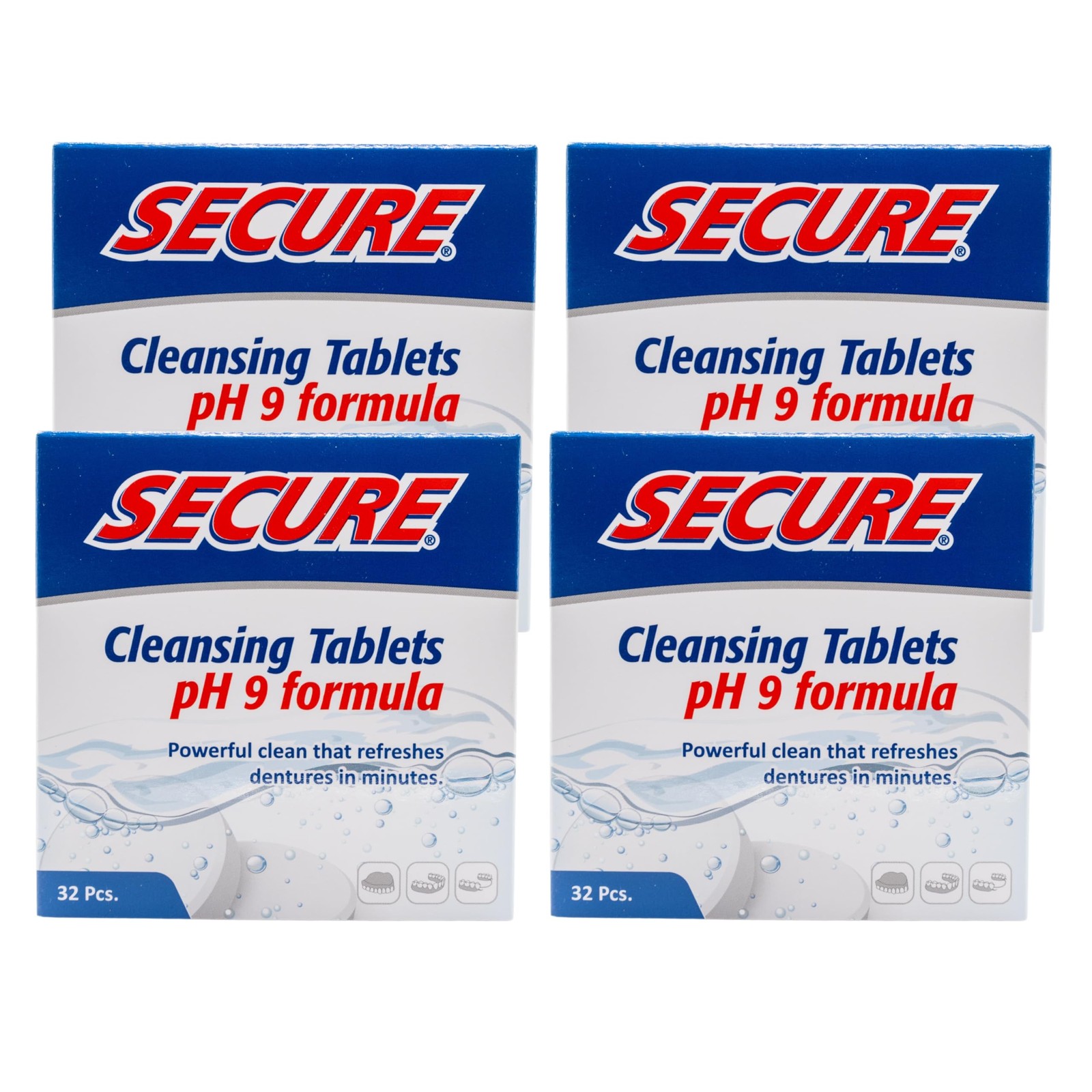 Secure Daily Cleansing Tablets - pH 9 Formula Thoroughly 32 Count (Pack of 4)