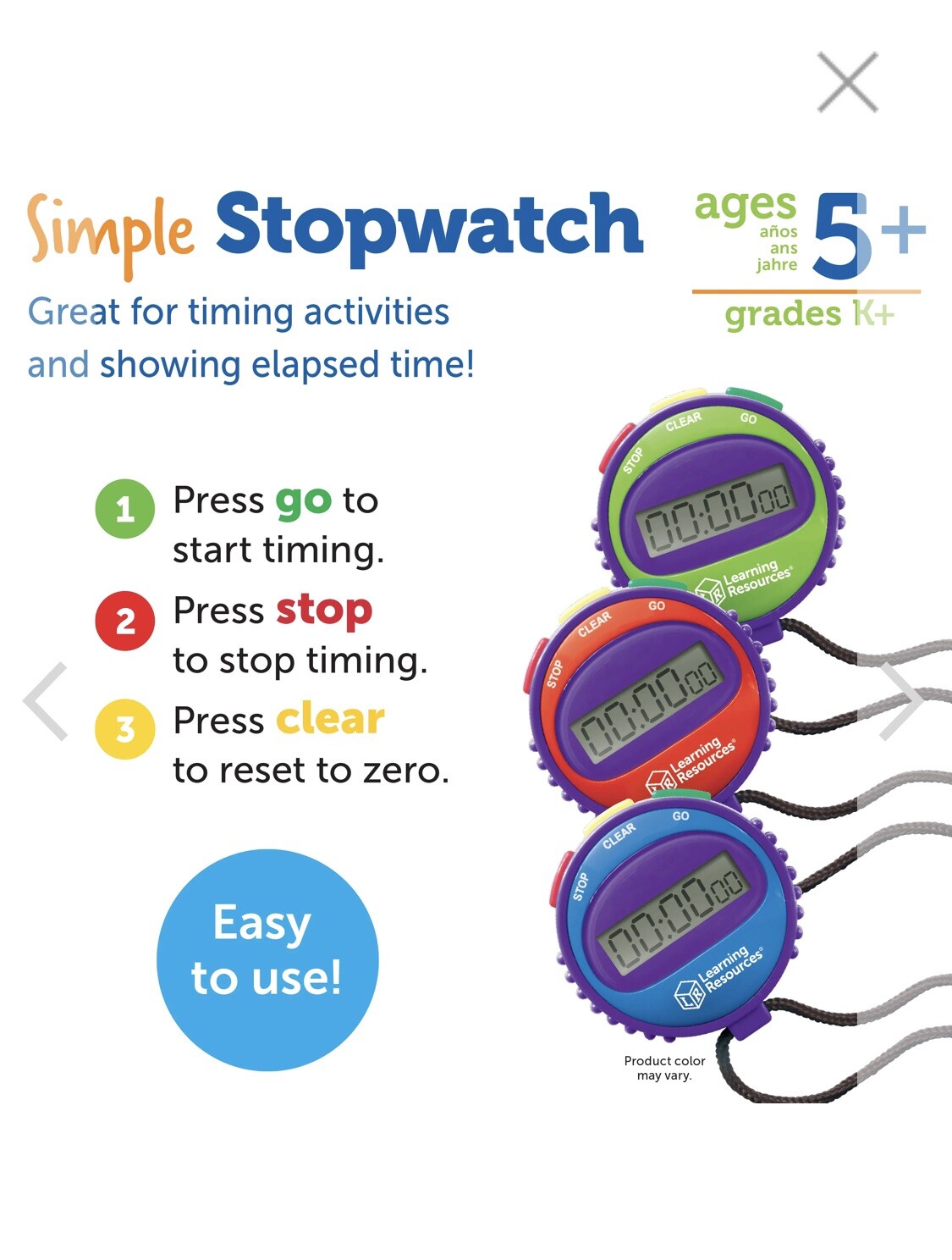 Simple Stopwatch Age 5+