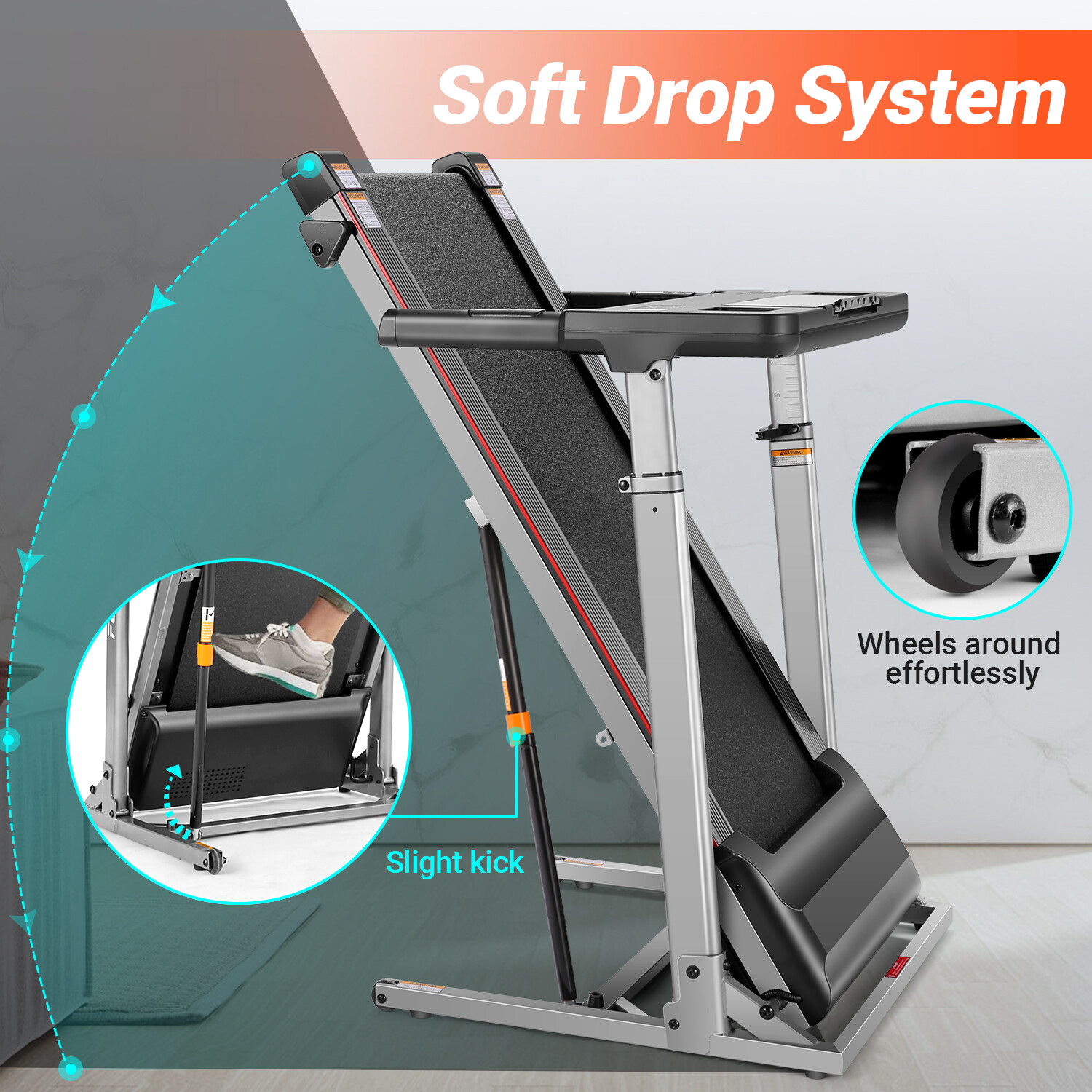 300lbs Folding Treadmill Treadmill with Adjustable Large Desk with Bluetooth&APP