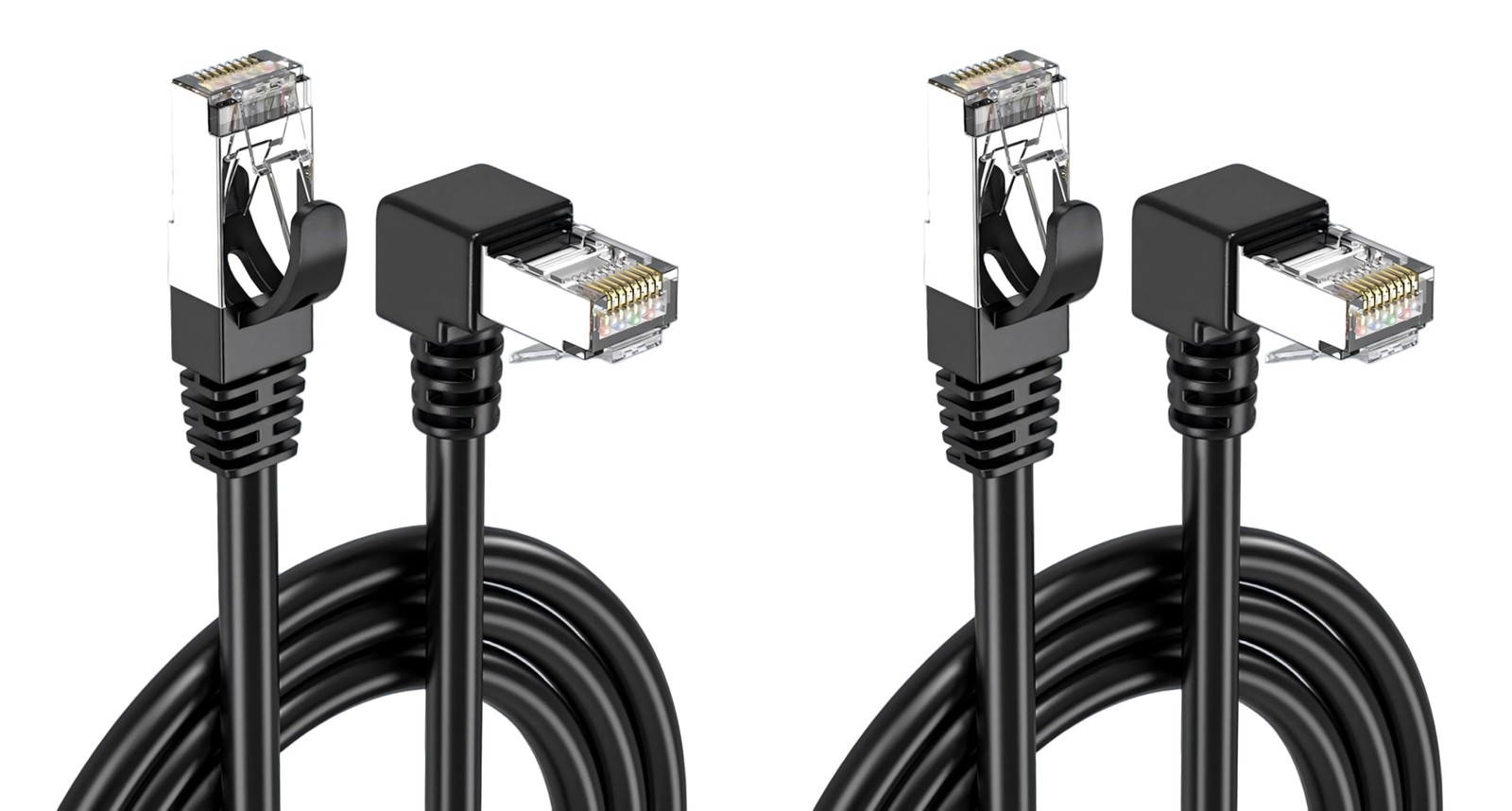 CAT6A Ethernet Cable 90 Degree Right Angle RJ45 SFTP Shielded Patch Cord 2 PCS
