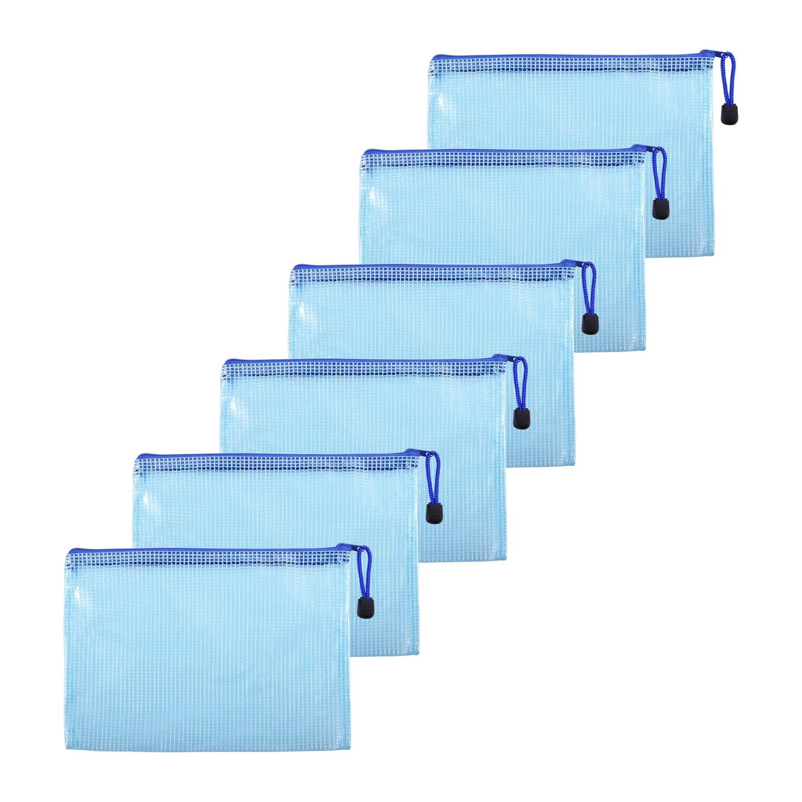 6 PCS 5.31x7.68 Inch B6 Mesh Zipper Pouch Bags Waterproof Clear Document Blue