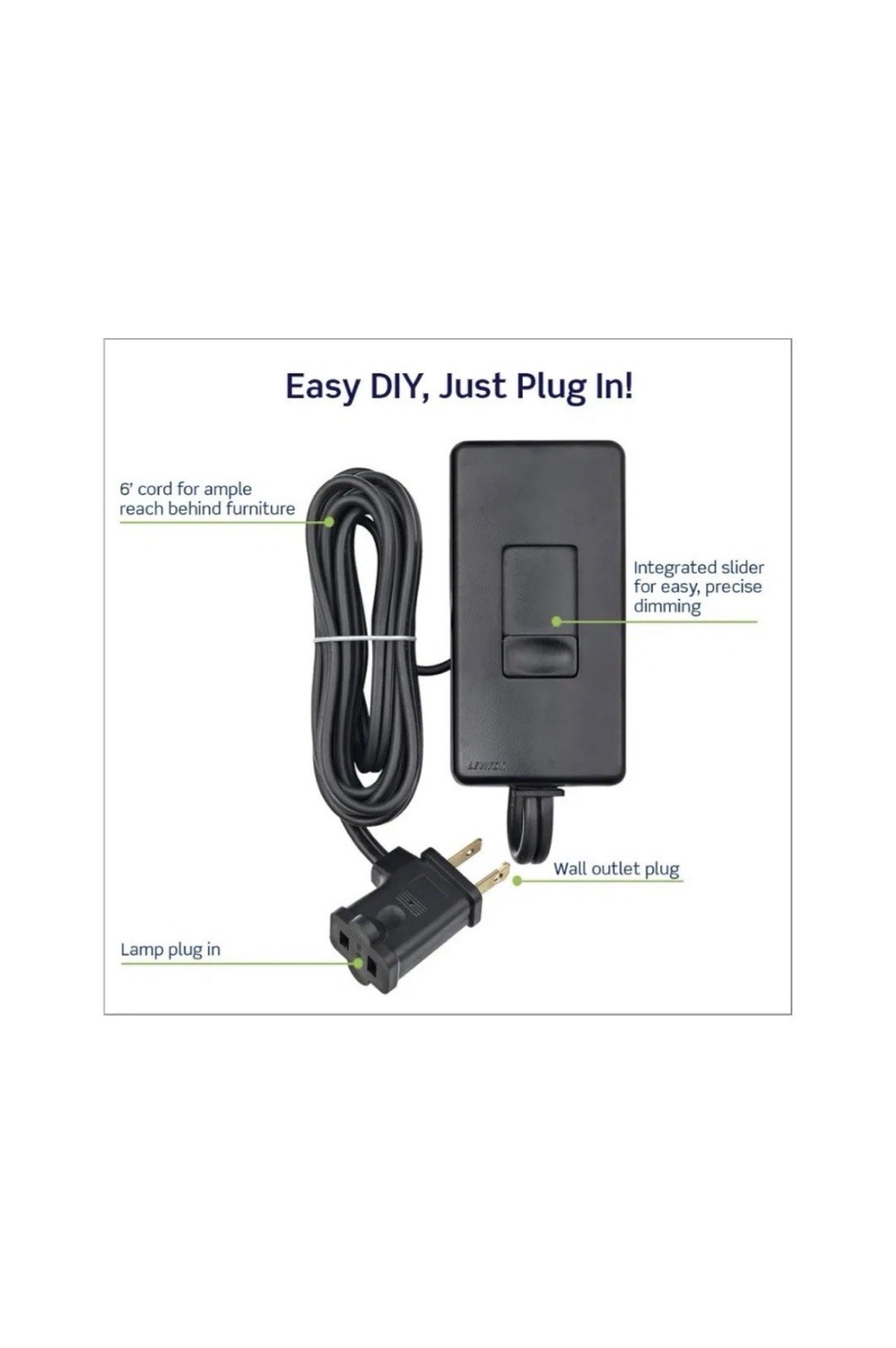 Leviton R15-TBL03-10E 120V 6 ft. Cord Black Universal Plug In Tabletop Dimmer