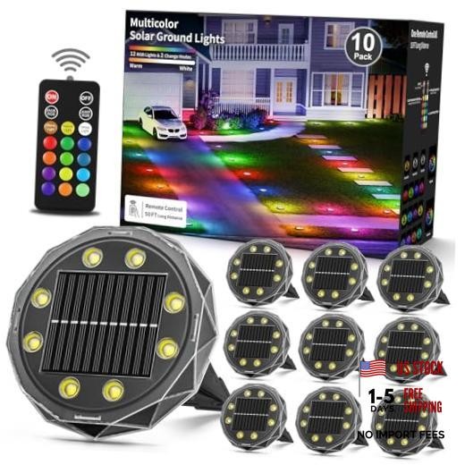 Solar Ground Lights with Remote, Color Changing Solar Disc Lights 10 Pack
