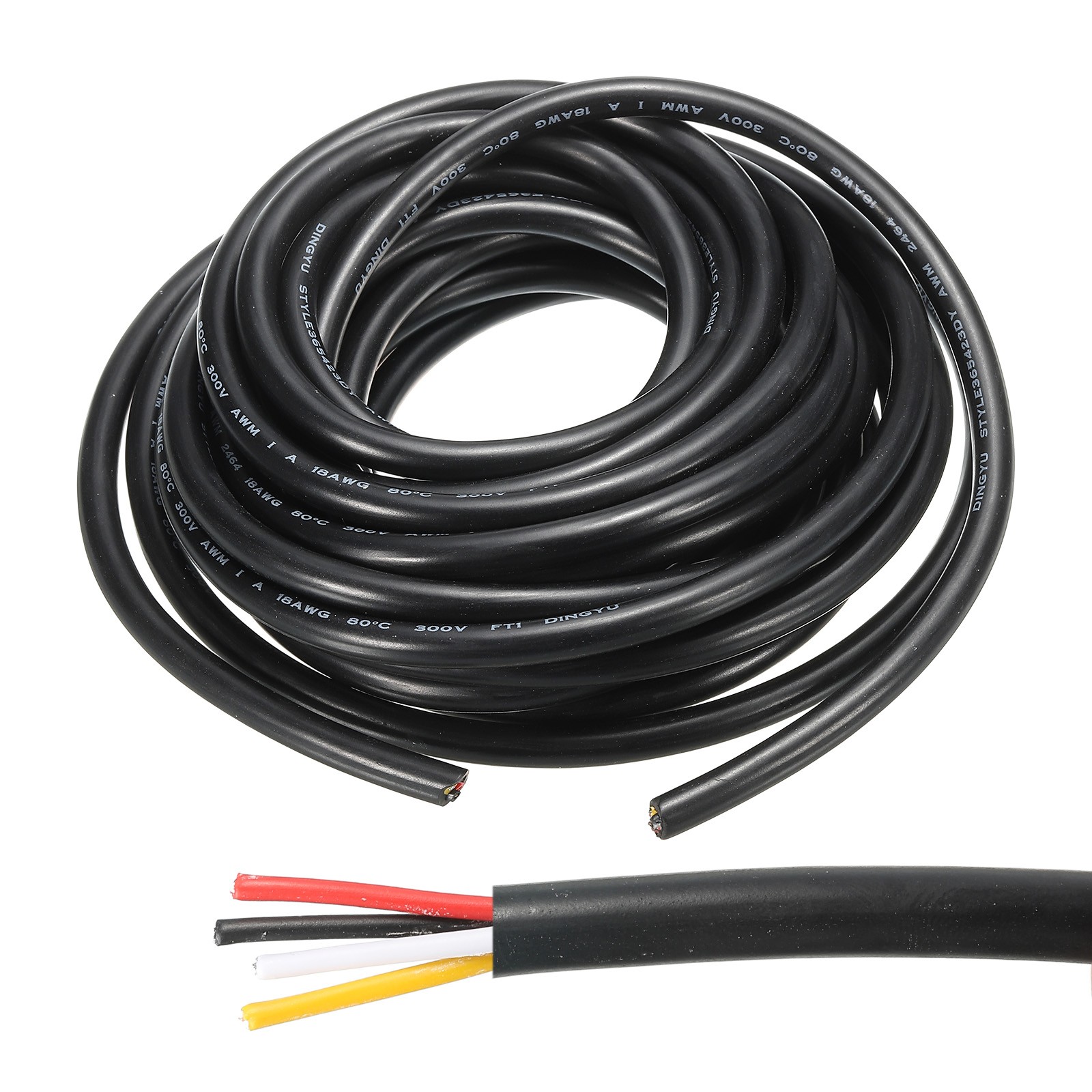 18AWG Electrical Wire 4 Conductors UL2464 Tinned Copper 10FT Low Voltage Black