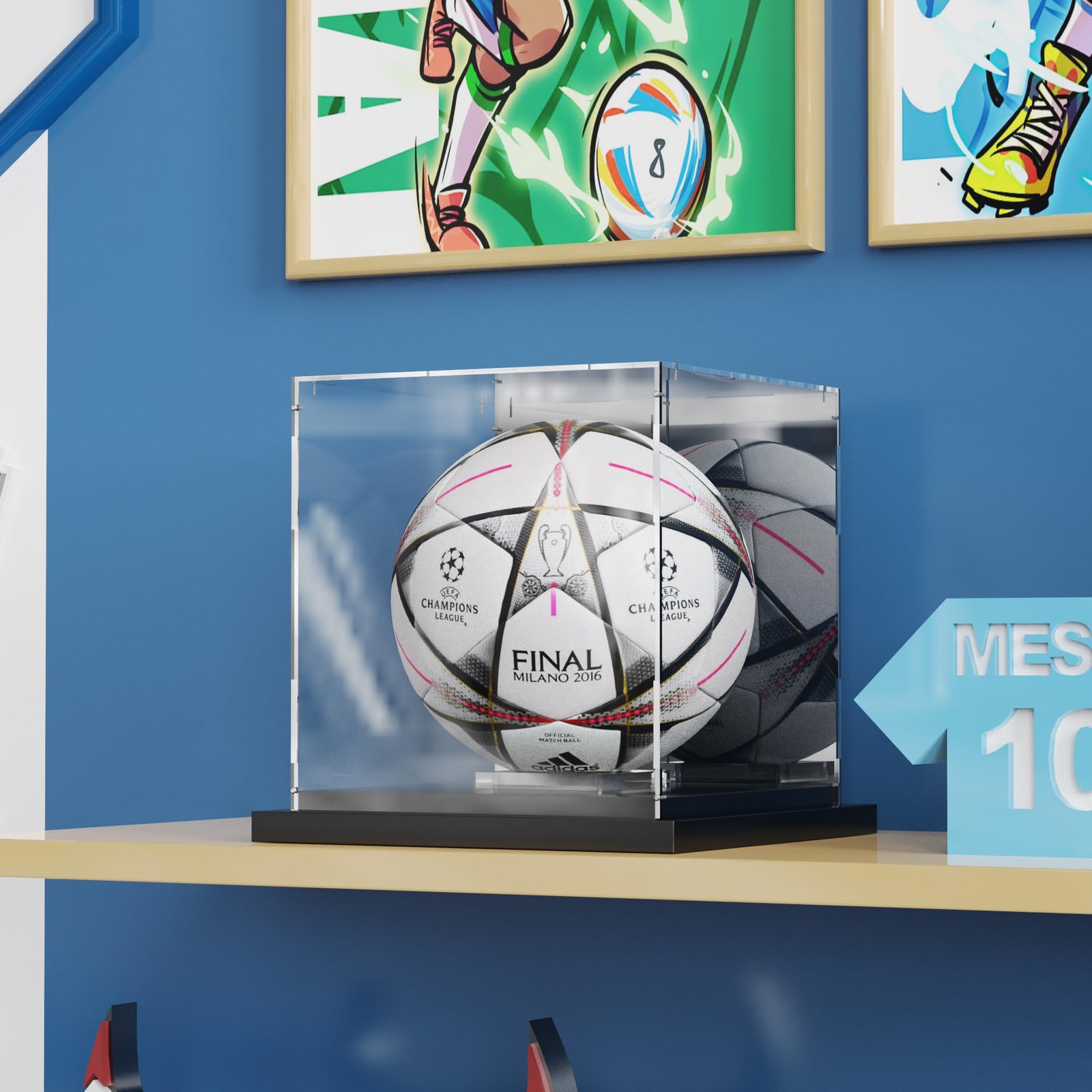 Soccer Ball Display Case Clear Acrylic Display Case Box with Mirror Back and ...