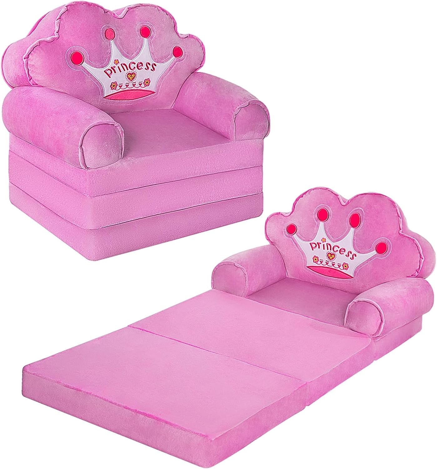 Soft Crystal Velvet Fold-Out Princess Chair - Perfect Birthday Gift for Girls